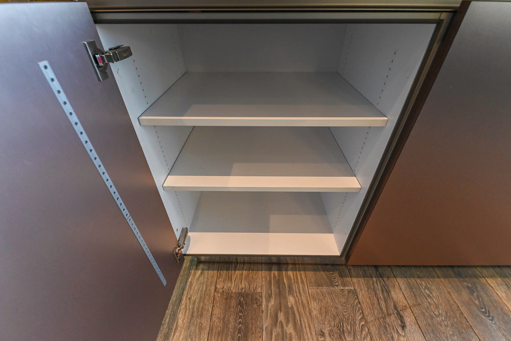 SieMatic S2 Modern Rose Gold Handleless Island with Lotus White Hideaway Pantry