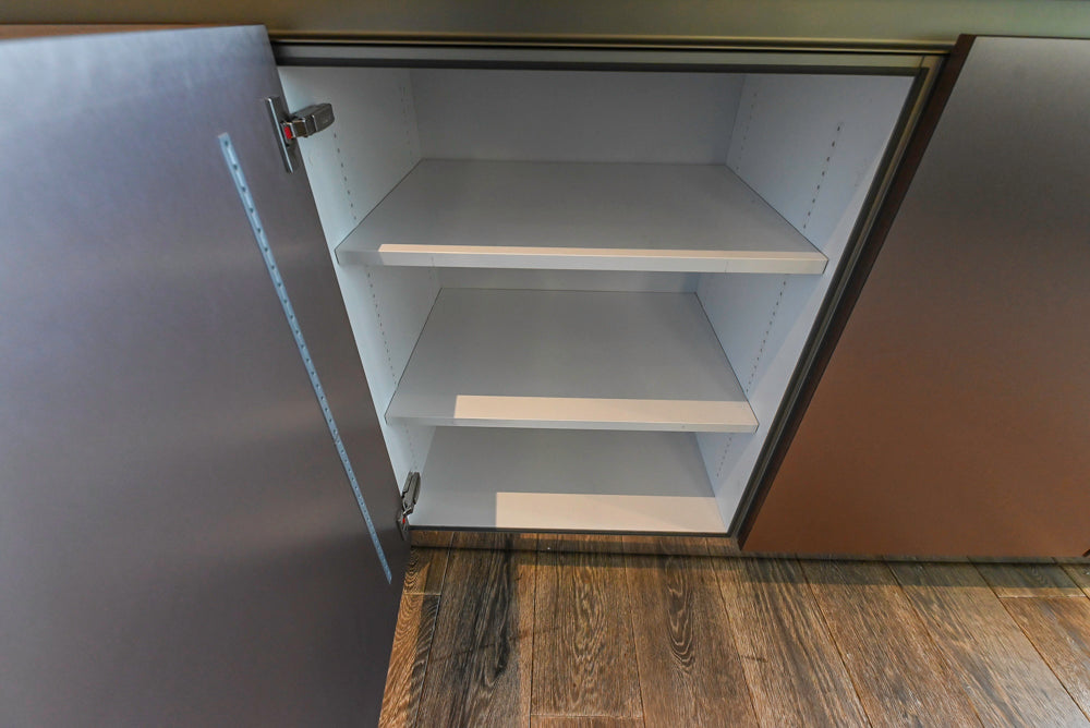 SieMatic S2 Modern Rose Gold Handleless Island with Lotus White Hideaway Pantry