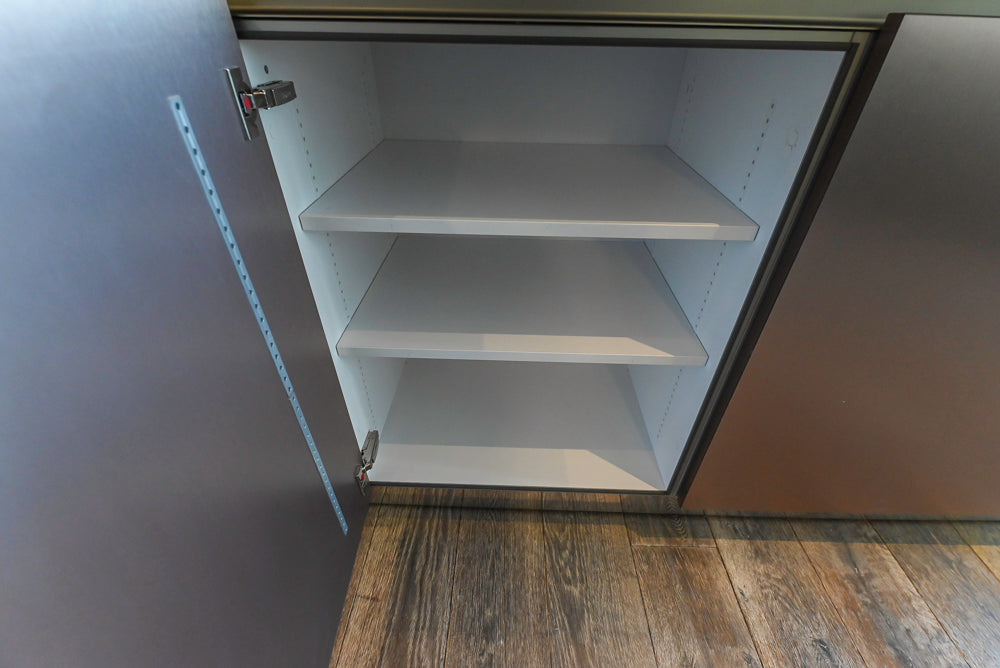 SieMatic S2 Modern Rose Gold Handleless Island with Lotus White Hideaway Pantry
