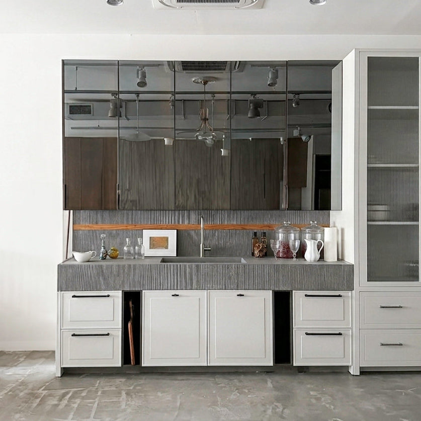 Binova Modern Wet Bar with Sink, Faucet & Mirrored Glass Cabinets