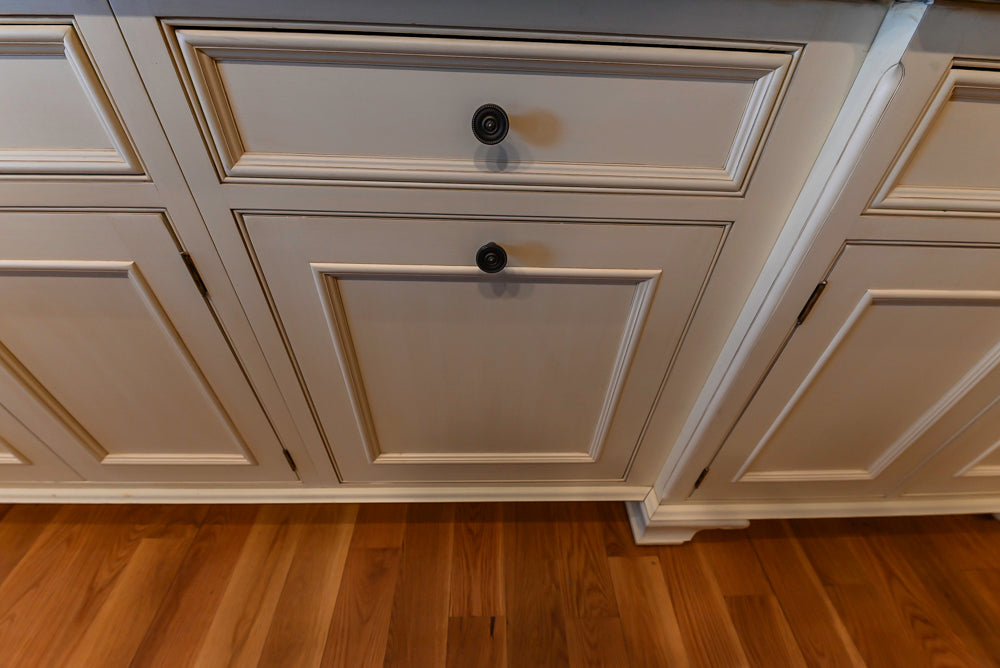Quality Custom Traditional Cream Partial Kitchen with Green Wood Top Island, Sink and Faucet