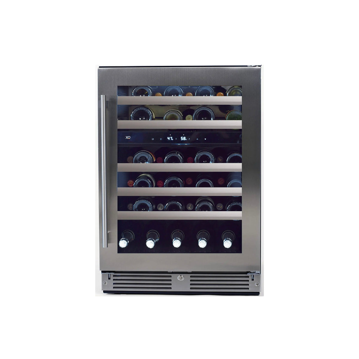 XO XOU24WDZGSR 24 inch dual zone wine cooler cellar front view