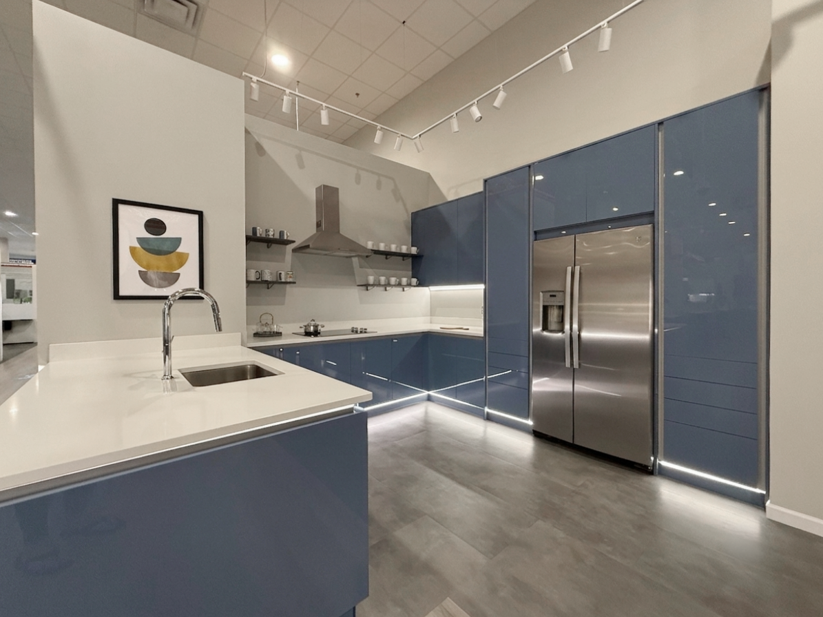 Wren Infinity Plus Blue Gloss Handleless Kitchen