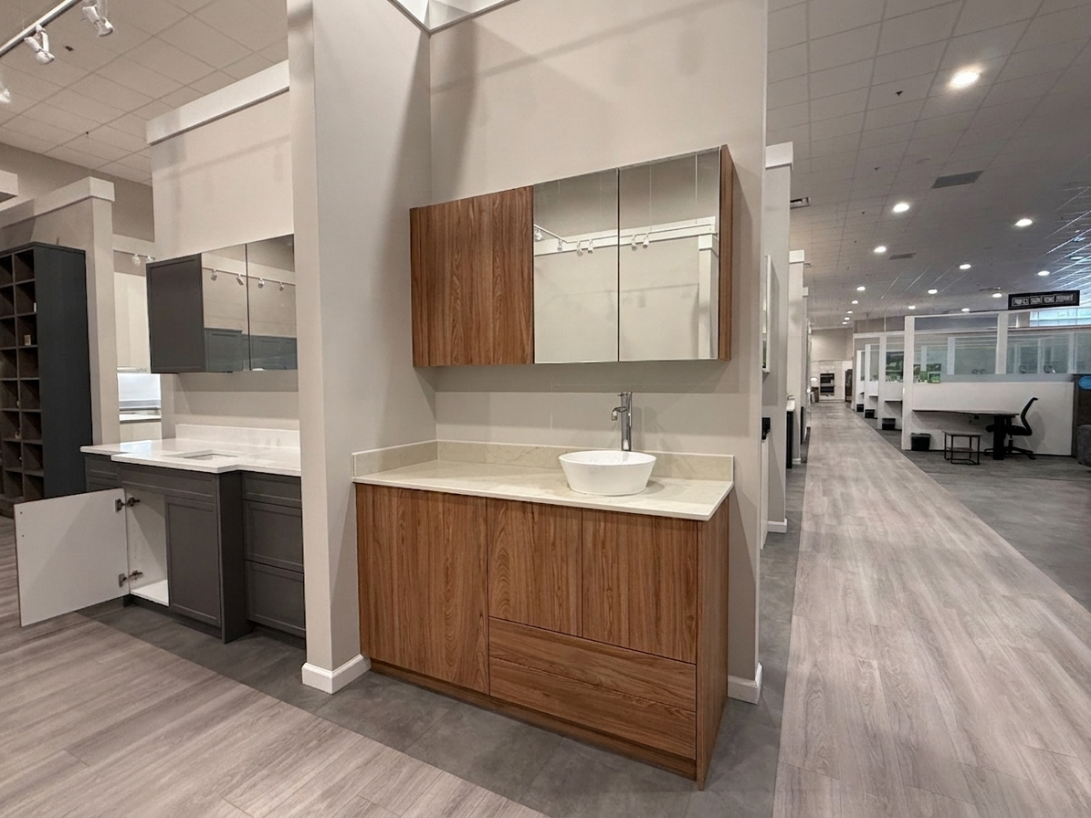 Wren Walnut Handless Slab Single Vanity with Mirror Cabinet