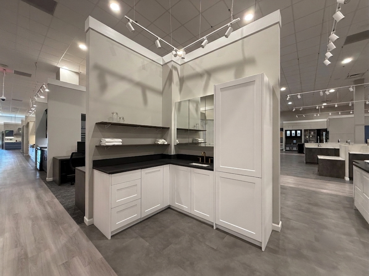 White Shaker Single Corner Vanity with Linen Cabinet