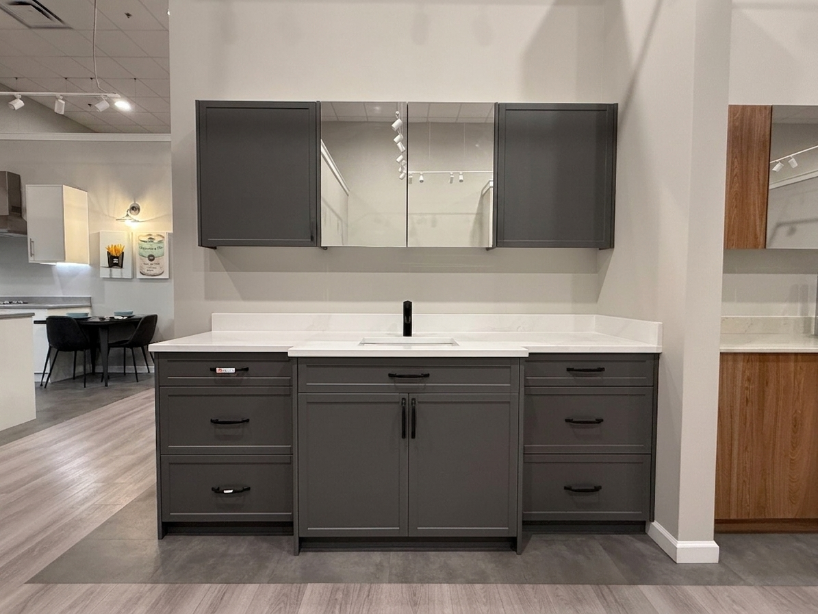 Grey Shaker Single Vanity with Mirror Cabinet