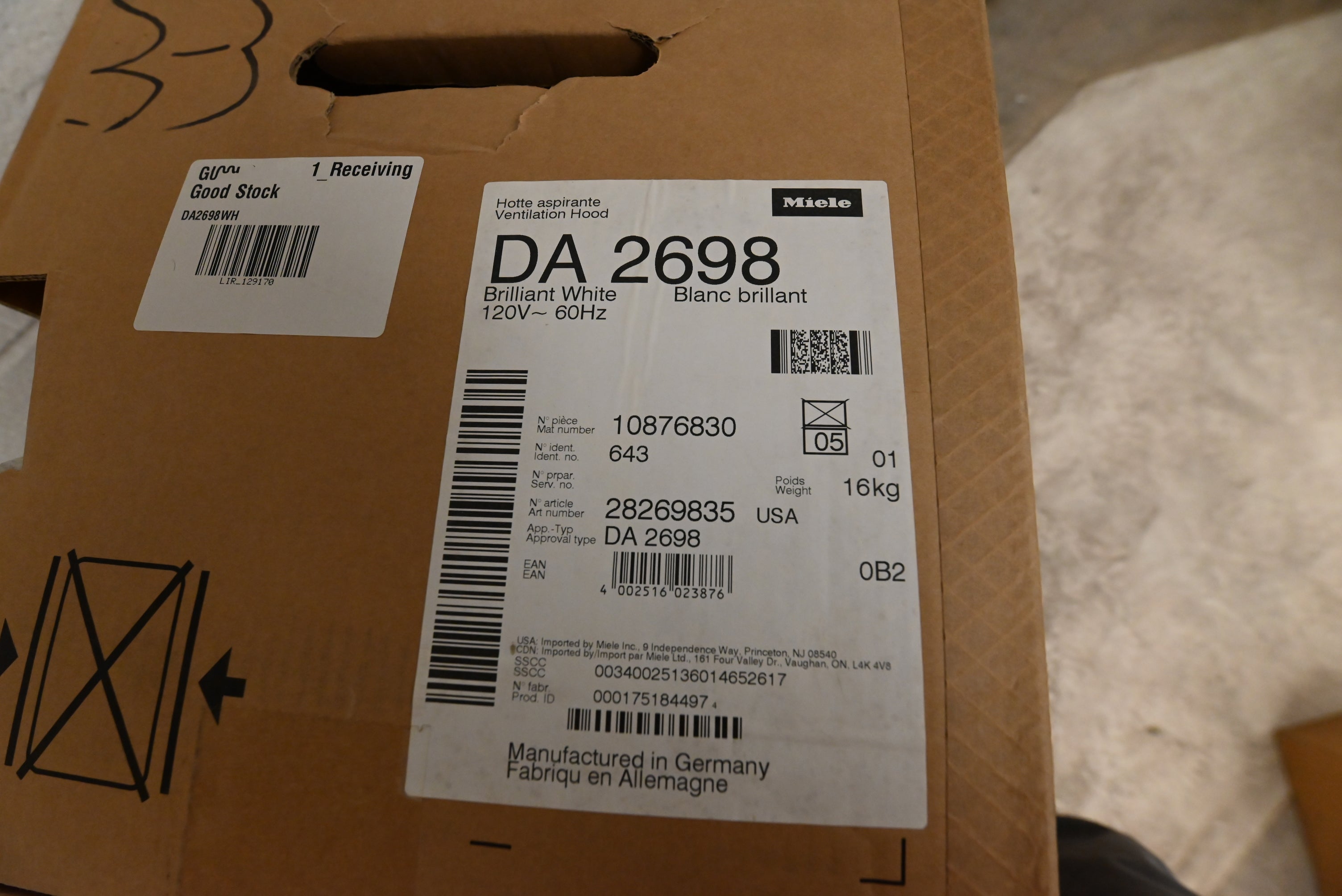 Miele DA2698WH 36" Brilliant White Extra Slim Insert Hood