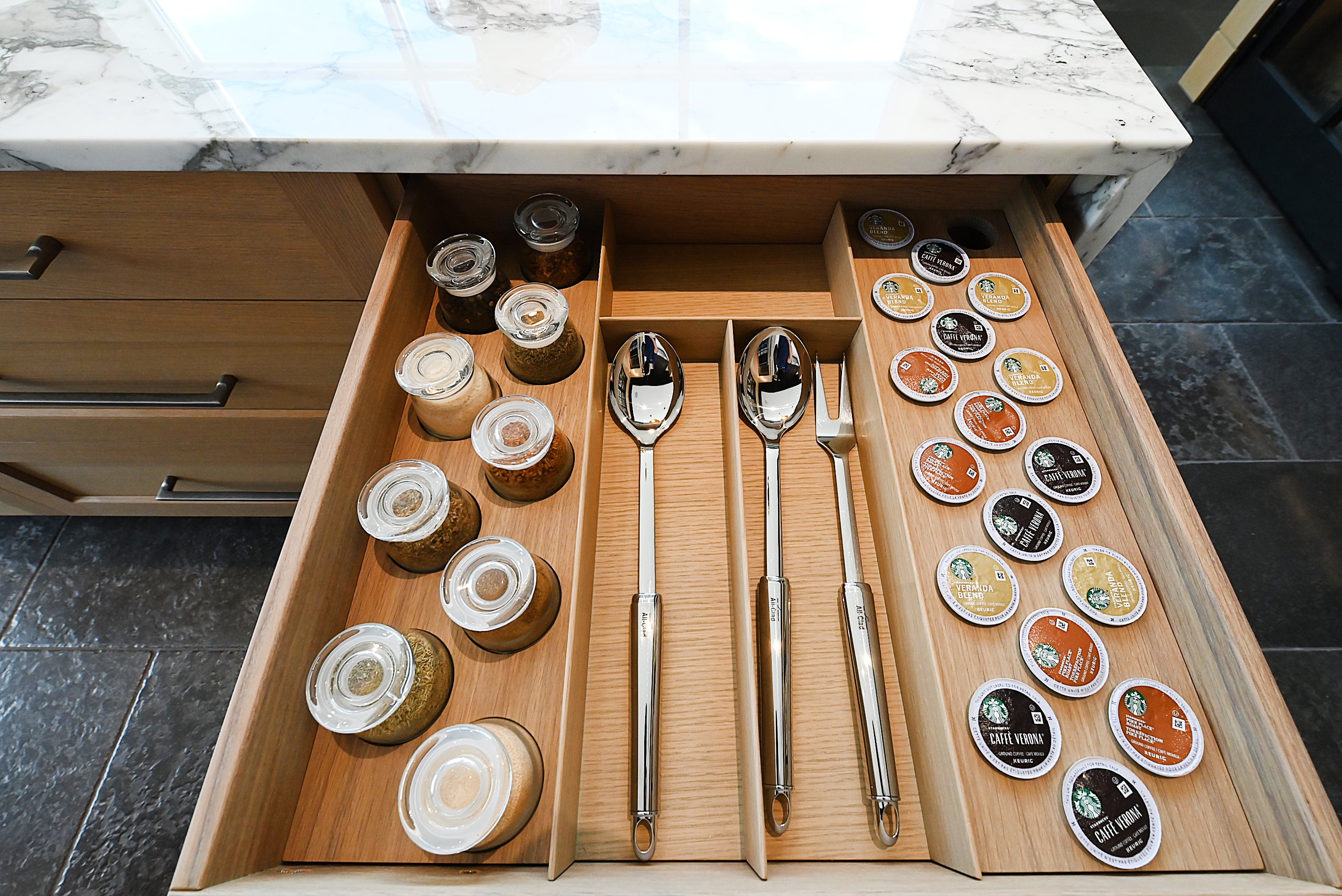 Quality Custom Marble & Onyx Flair Transitional Showroom Display Kitchen