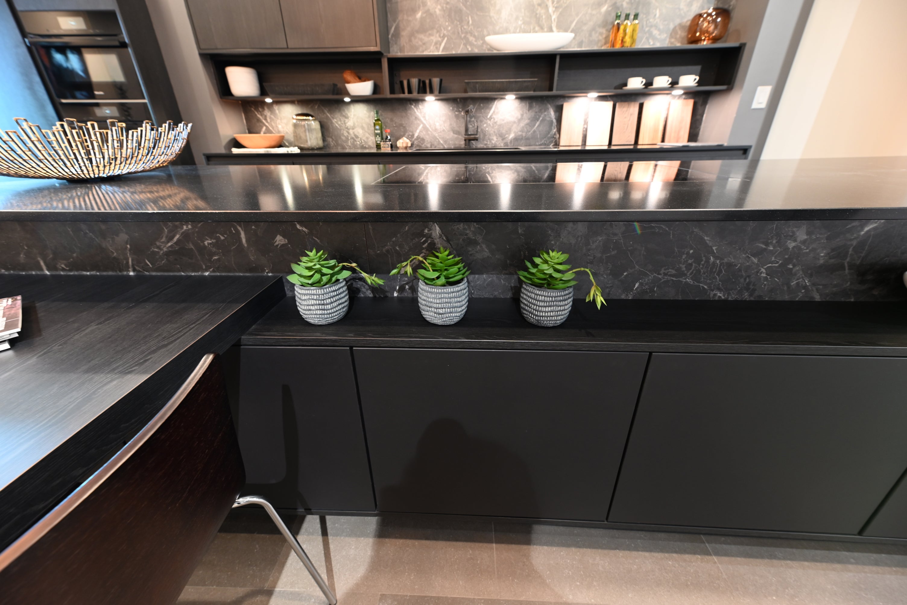 SieMatic Modern Black Kitchen with Island & Miele Appliances