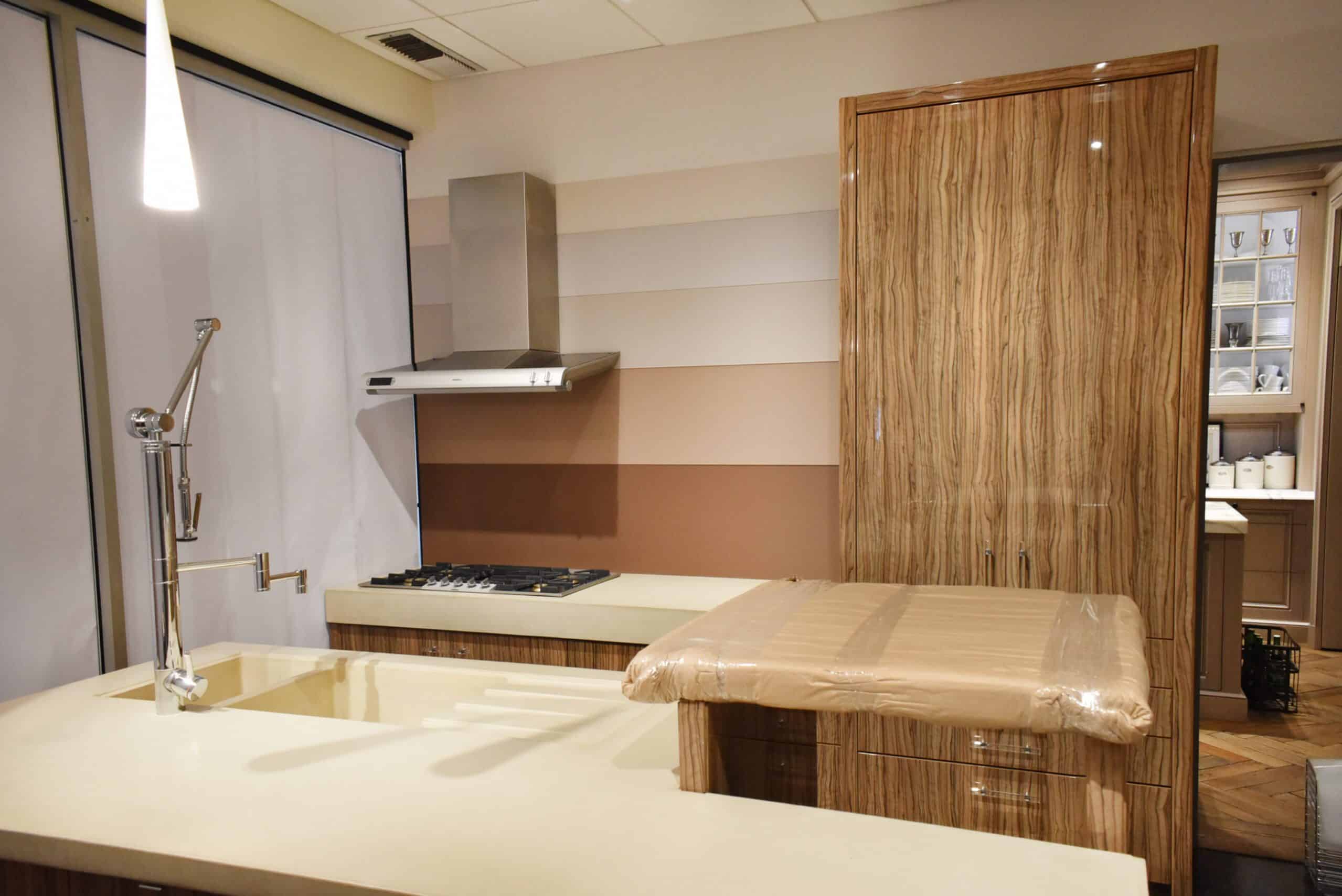 Downsview Olivewood Smooth Wood Modern Showroom Display Kitchen