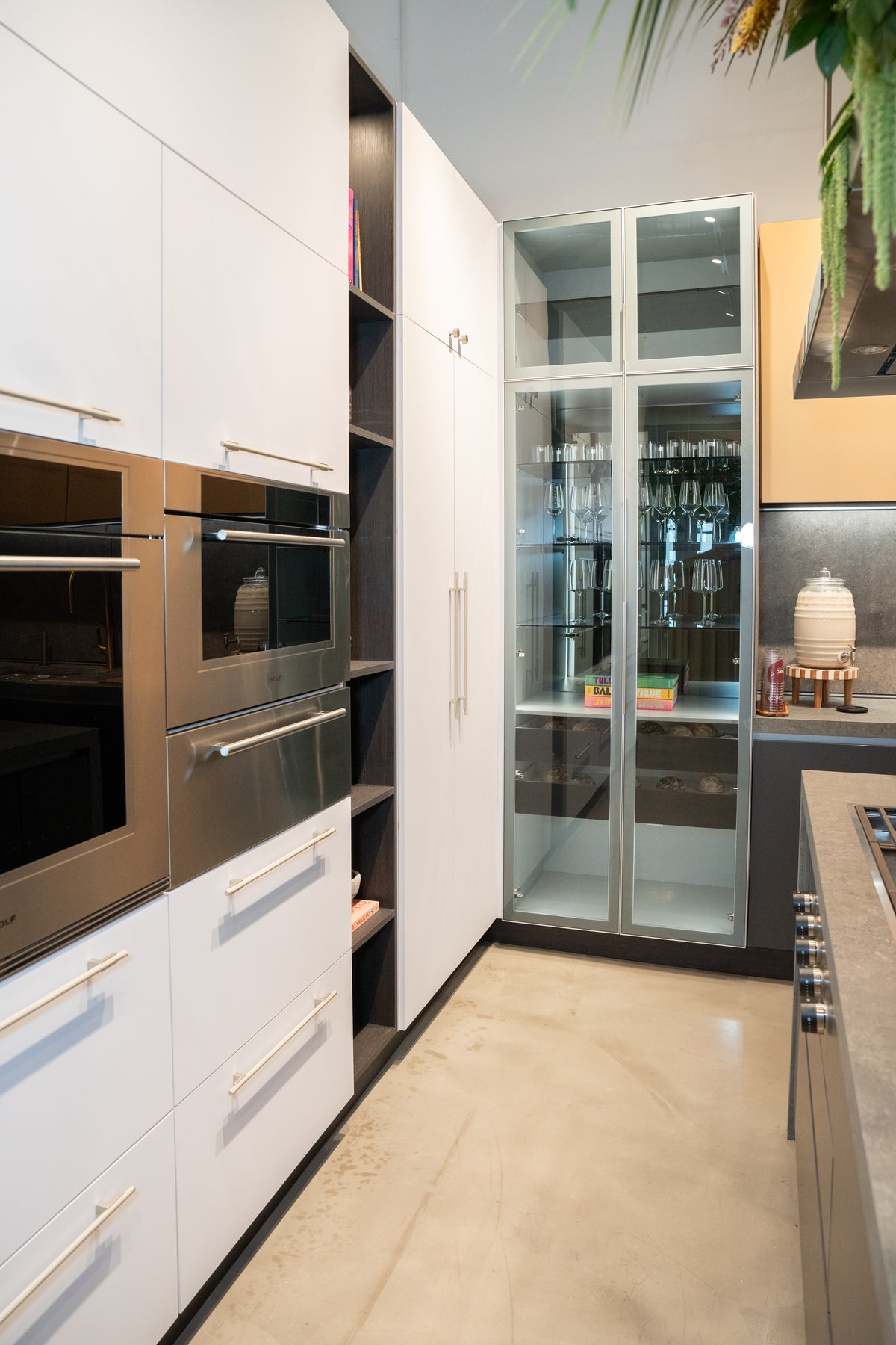 High-end contemporary industrial kitchen suite with professional appliances