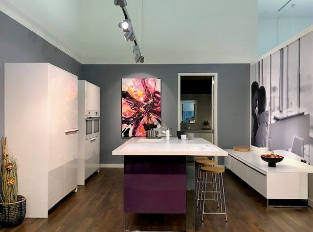 Poggenpohl High Gloss White and Purple Modern Showroom Kitchen