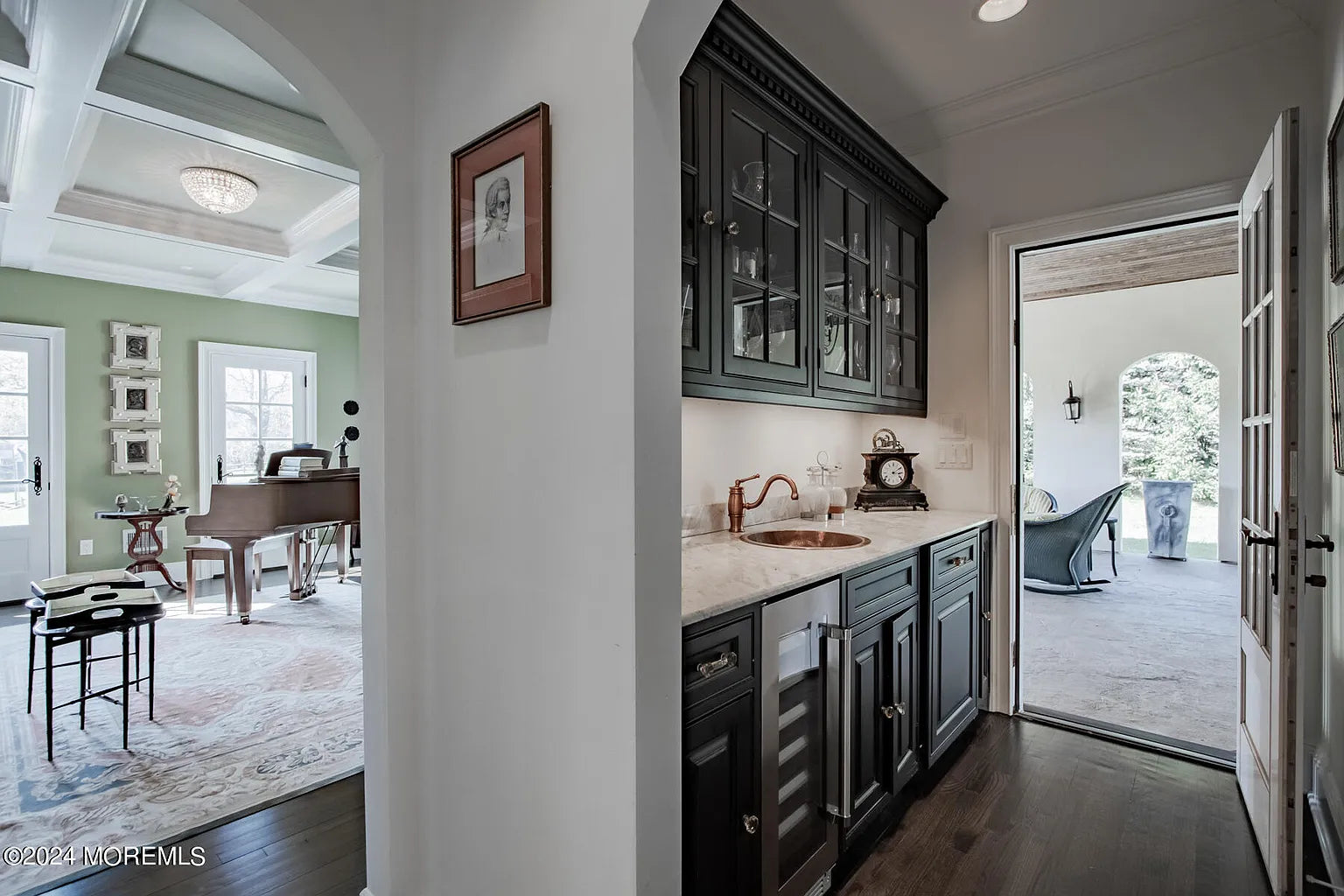 Custom Traditional Black Butler's Pantry with Marble Countertops