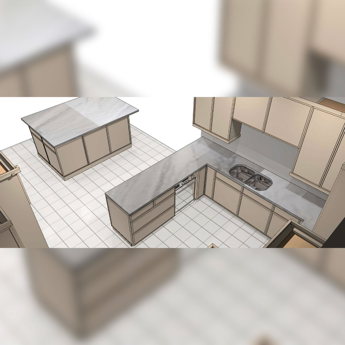 Omega Transitional Pumice Stained Maple Kitchen with Island & Butler's Pantry