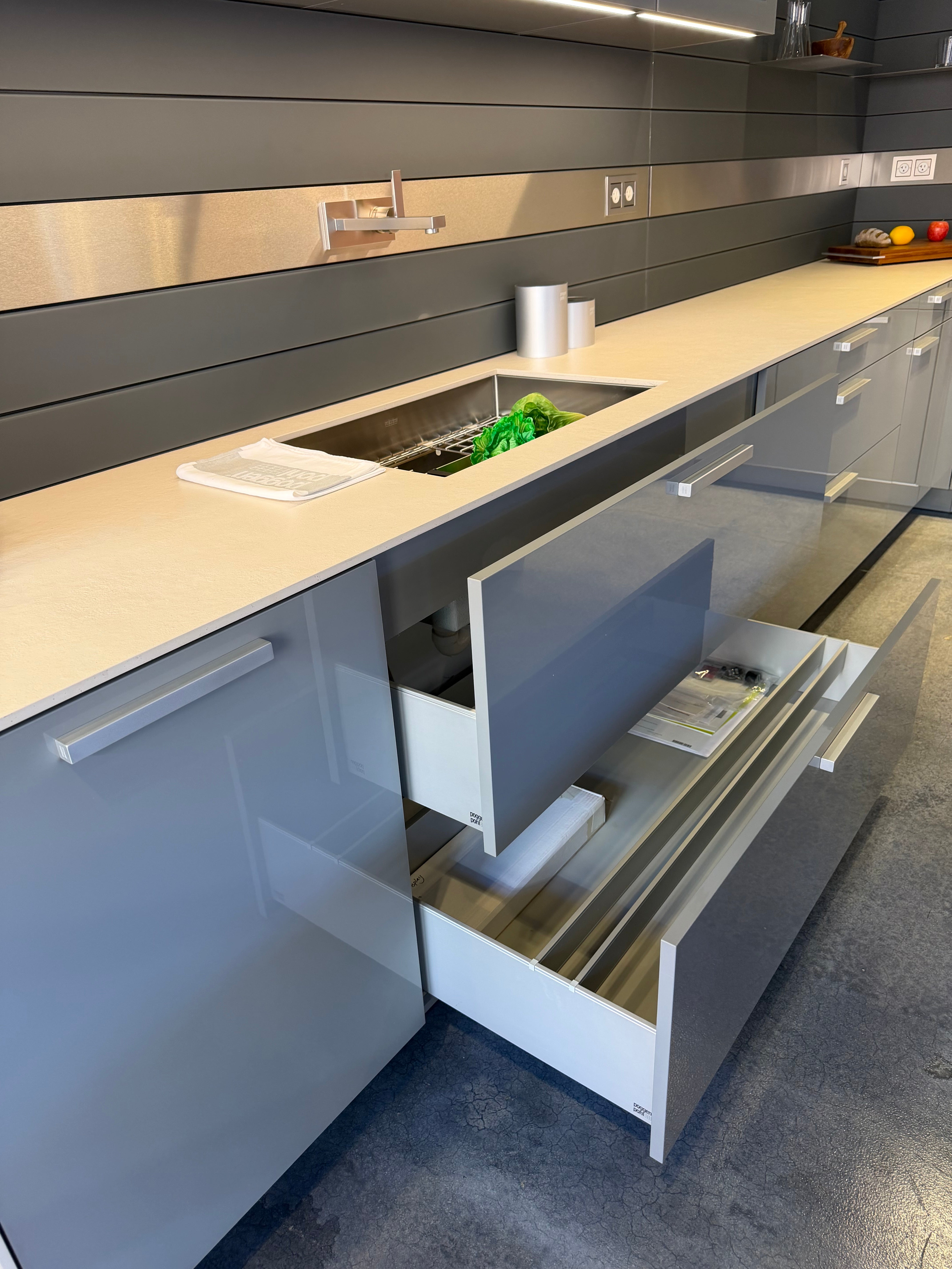 Poggenpohl Artesio Modern Grey & Wood Veneer Kitchen with Wolf & Sub-Zero Appliances