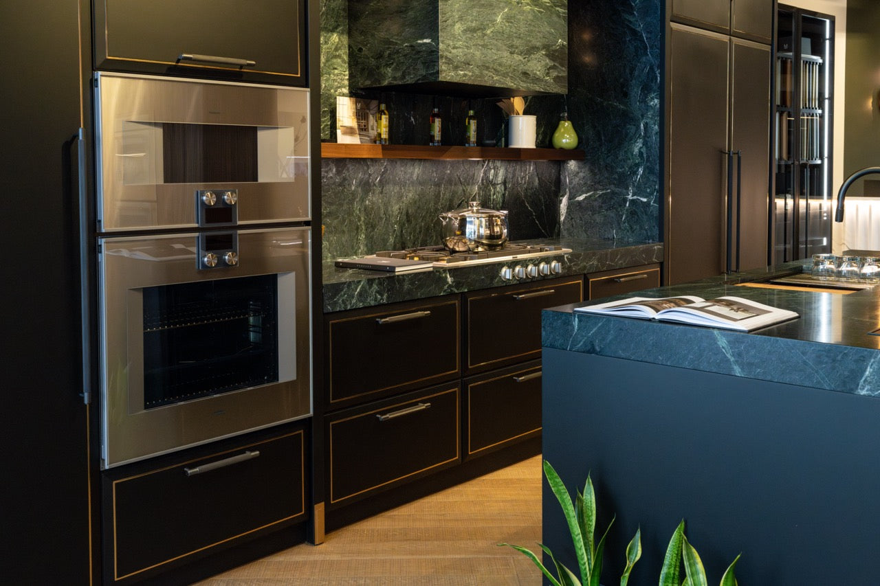 Martini Modern Nero Assoluto Matte Kitchen with Island & Gaggenau Appliances