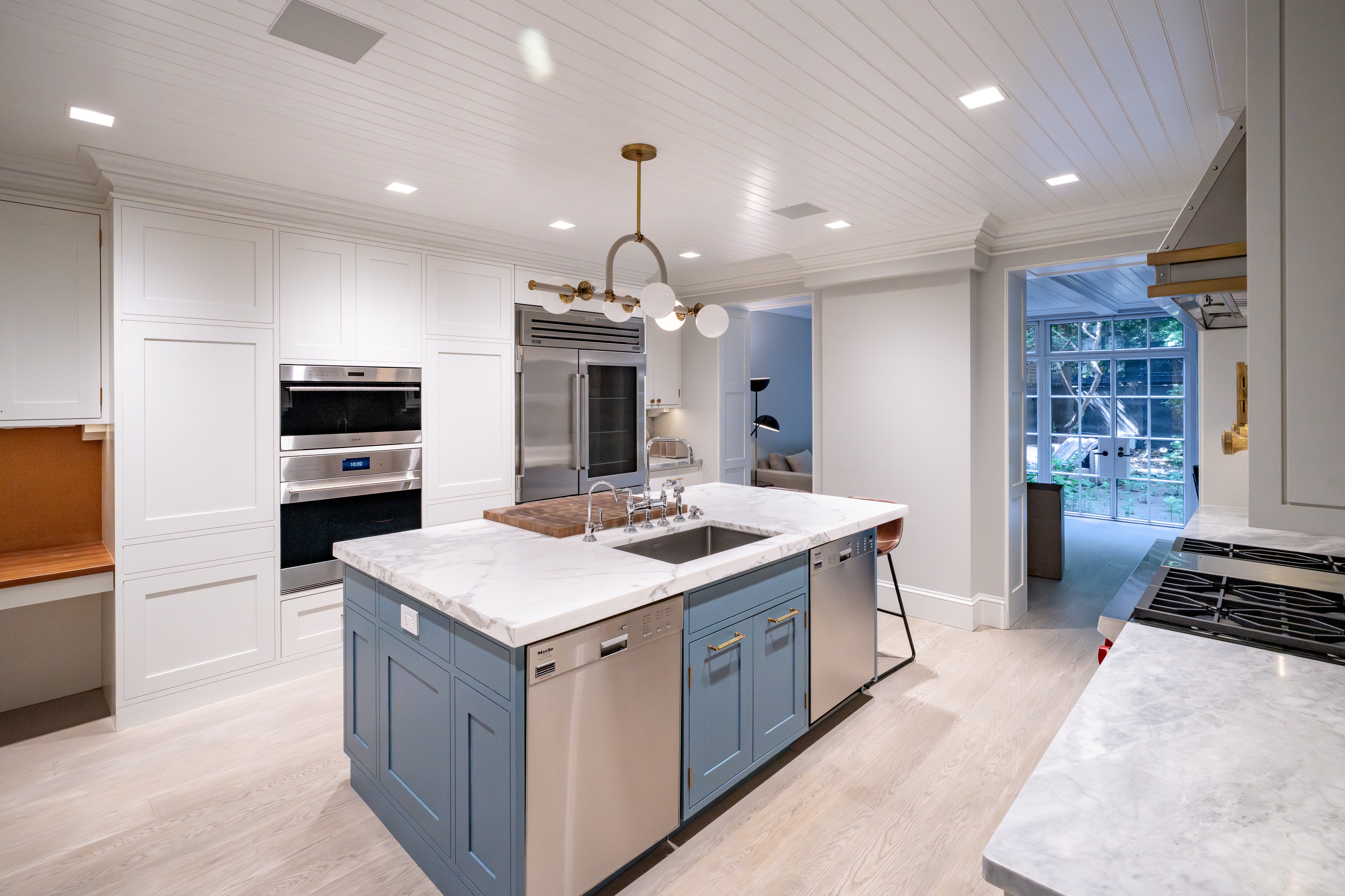 "The Windermere" Transitional White Kitchen with Island & Sub-Zero 648PROG