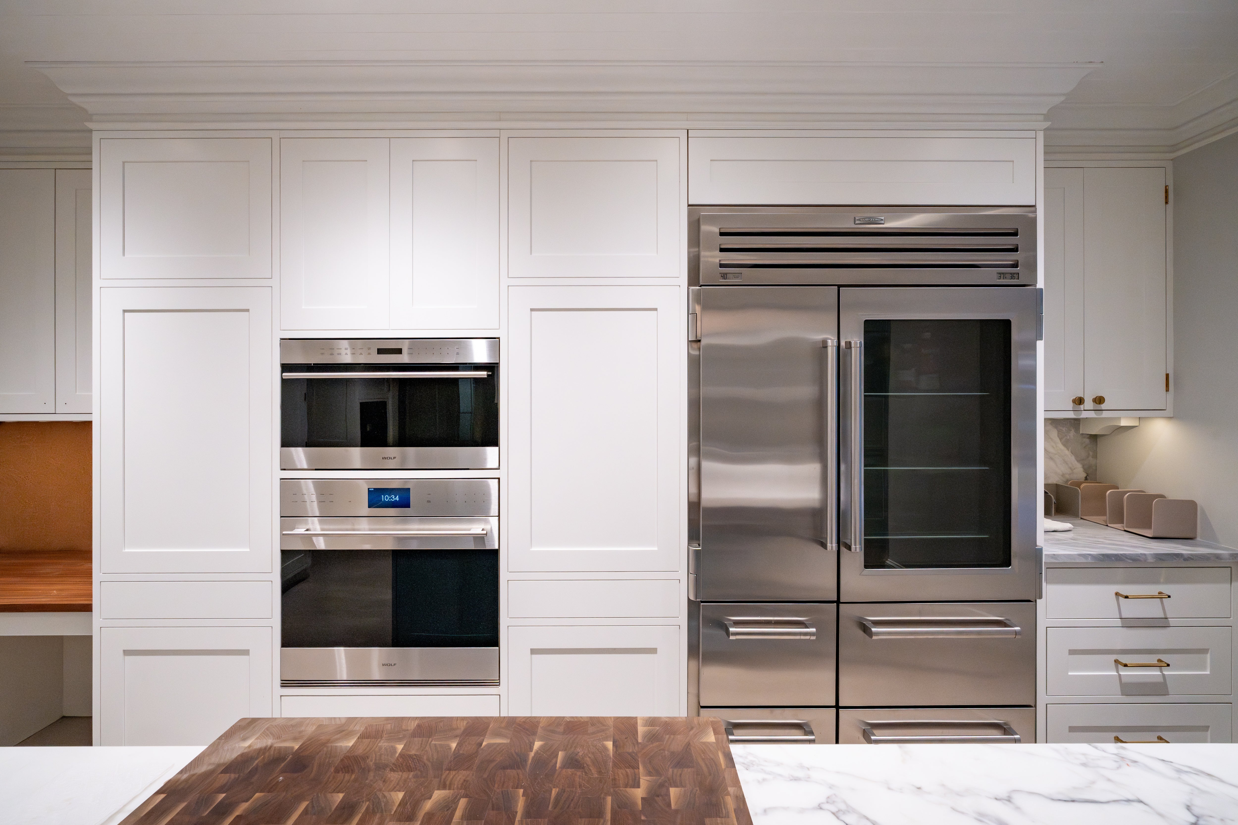 "The Windermere" Transitional White Kitchen with Island & Sub-Zero 648PROG
