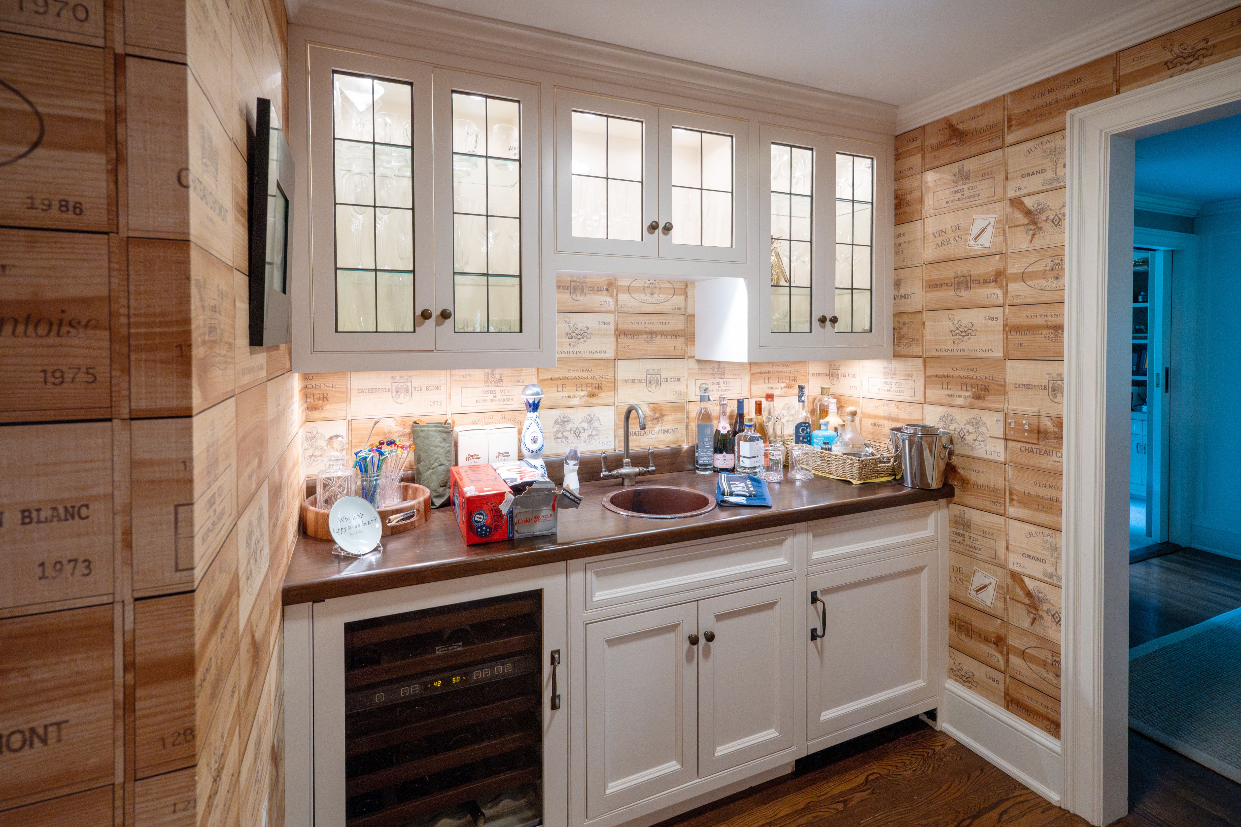 "The Montclair" Transitional White Wet Bar with Sub-Zero Refrigerator & Wine Cooler