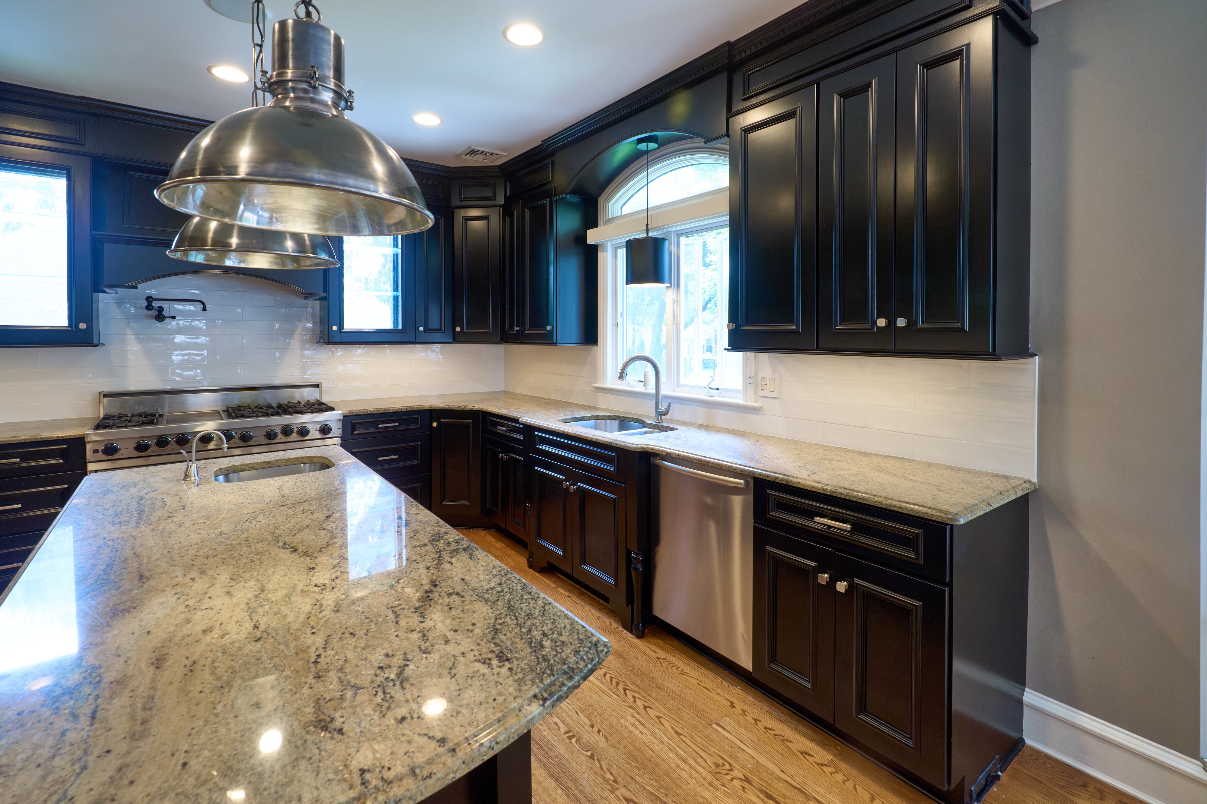 "The Onyx" Transitional Jet Black Kitchen with Island & Appliances