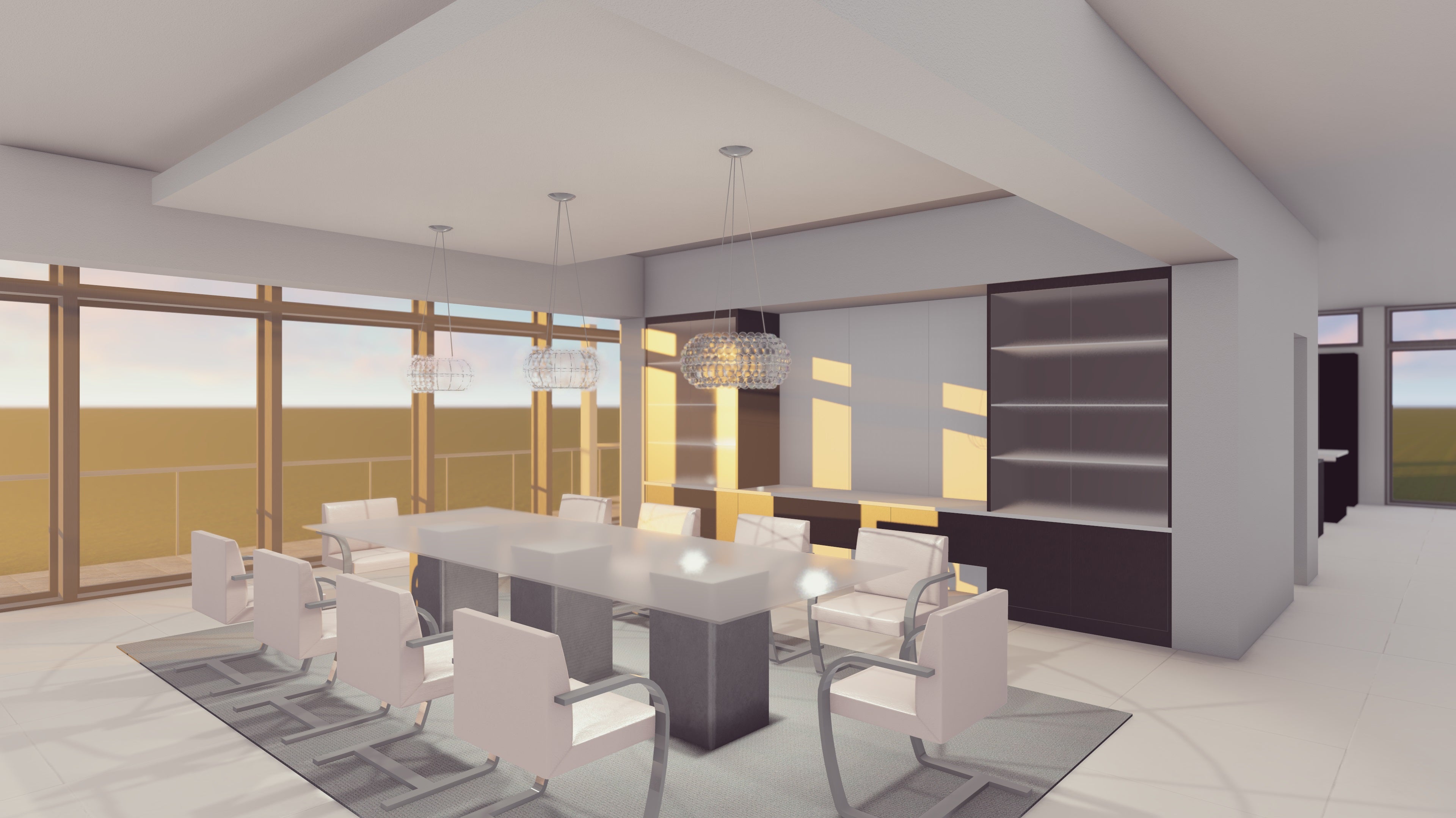 Poggenpohl Modern Pine Terra & Satin Glass Dining Room Storage Cabinetry