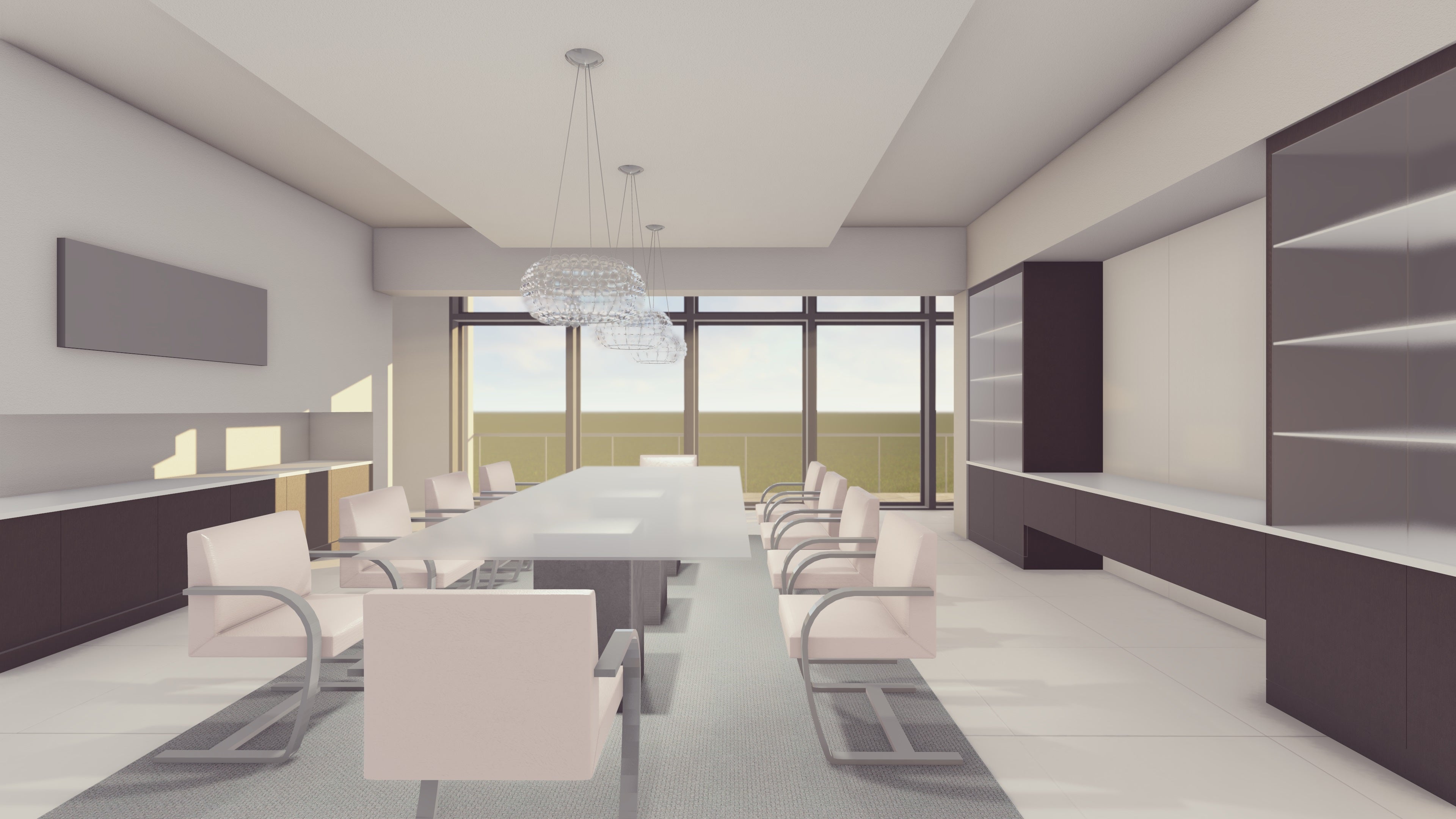 Poggenpohl Modern Pine Terra & Satin Glass Dining Room Storage Cabinetry