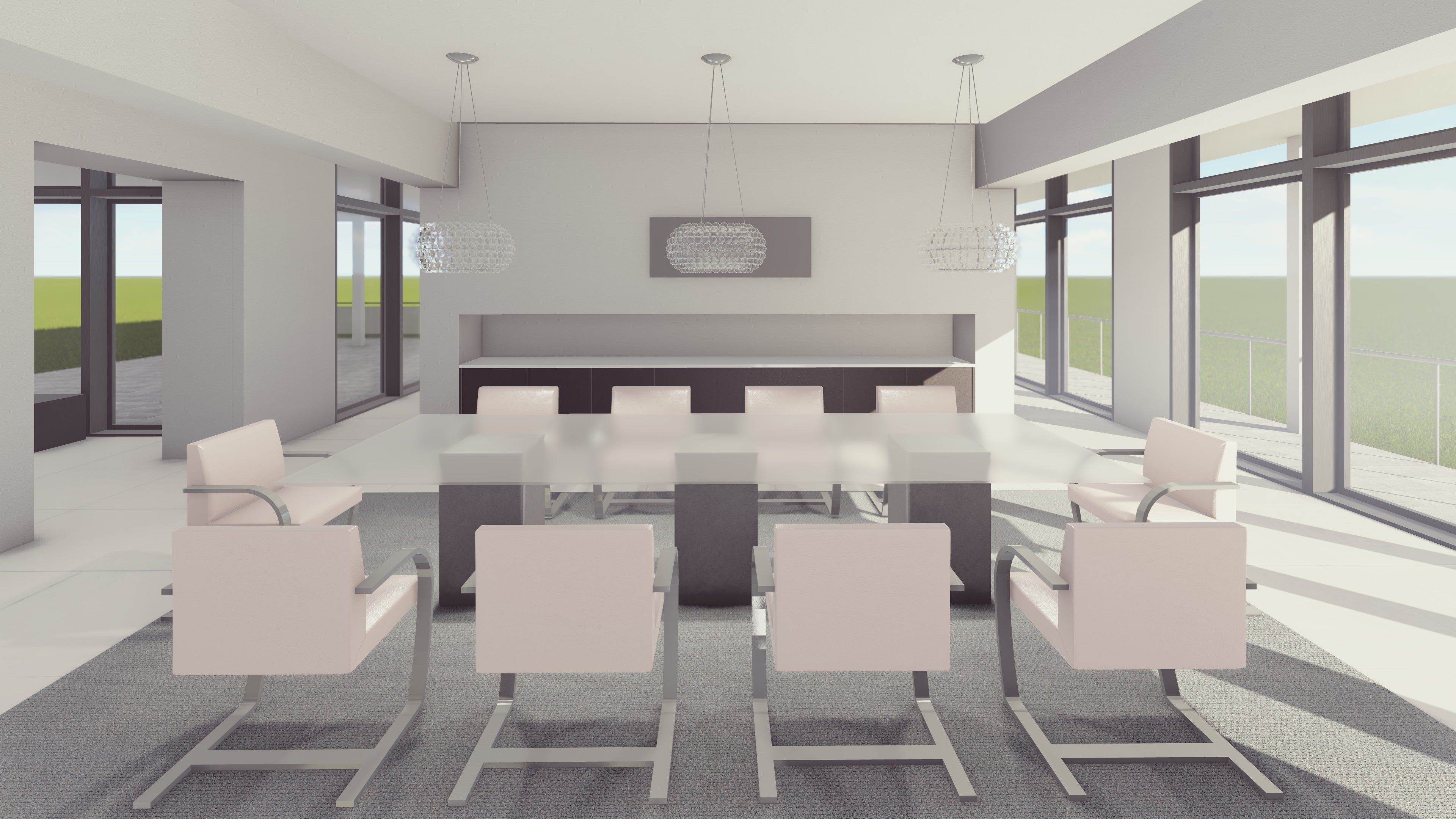 Poggenpohl Modern Pine Terra & Satin Glass Dining Room Storage Cabinetry