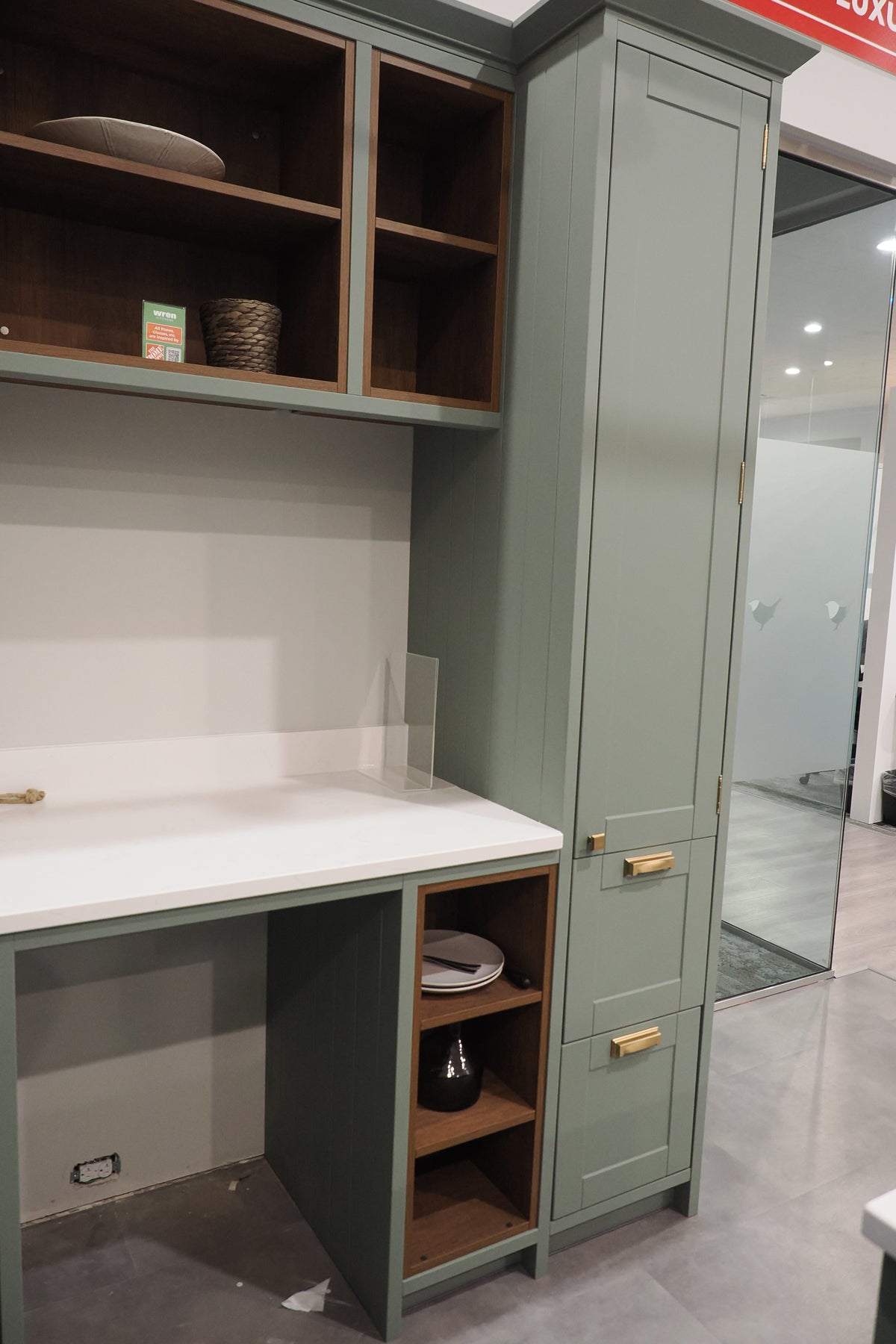 Wren Shaker Sage Green Matte Kitchen with Island