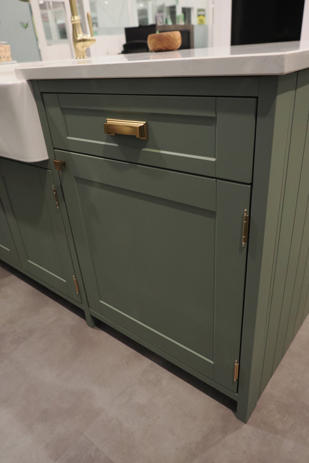 Wren Shaker Sage Green Matte Kitchen with Island
