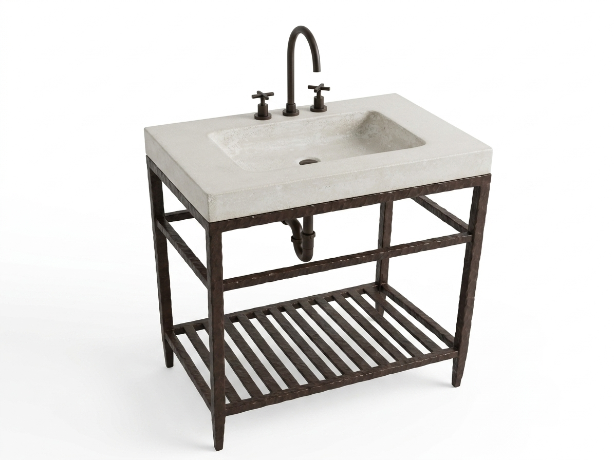 Custom Industrial 34" Freestanding Single Vanity with Faucet & Integrated Sink