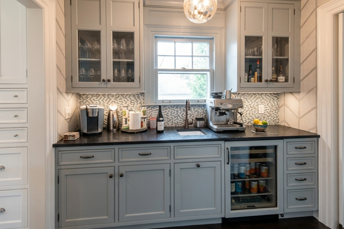 Premier Custom-Built Transitional Grey Butler's Pantry