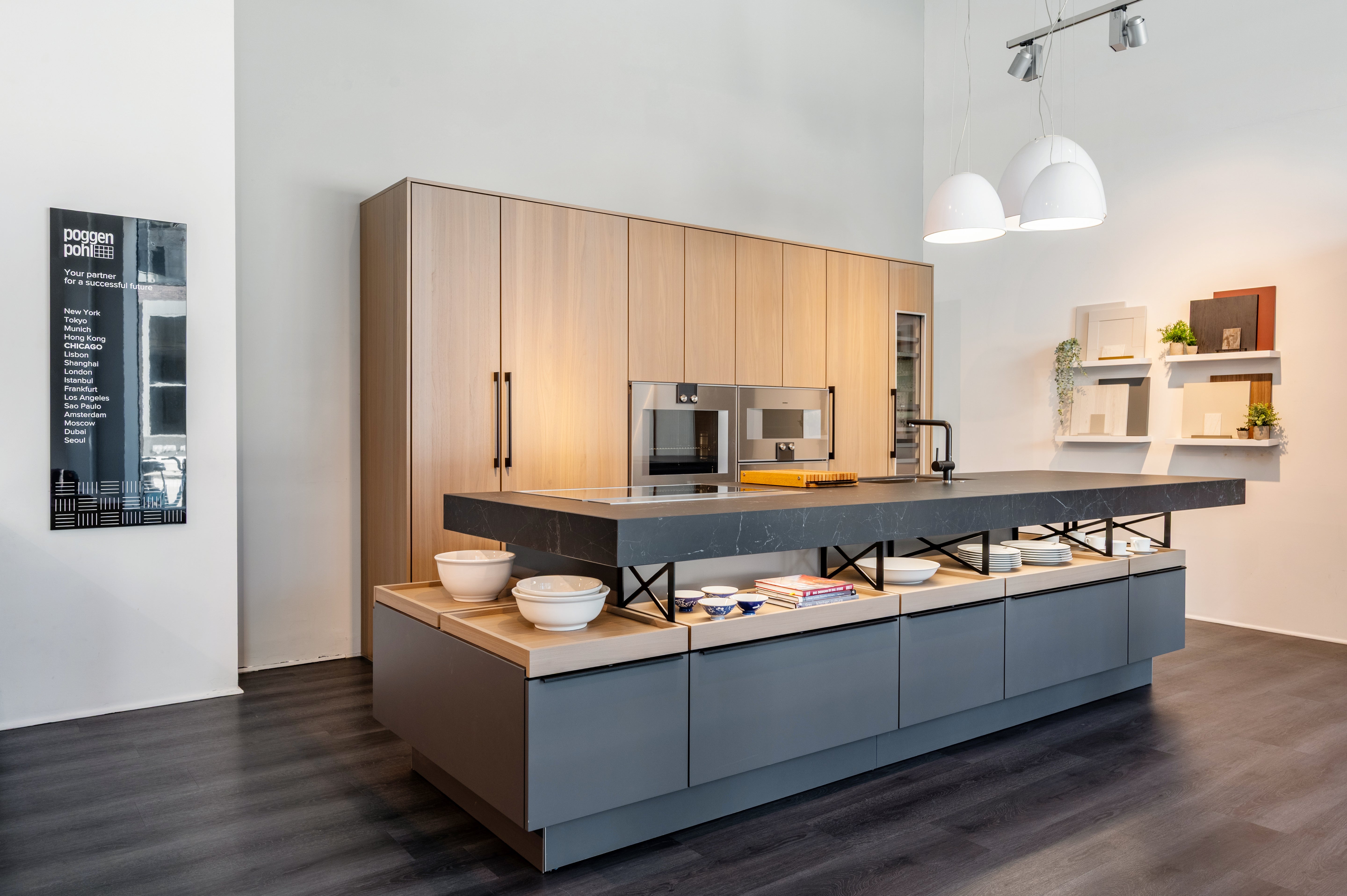 Poggenpohl Modo and +Stage Modern Natural Wood Tone Kitchen with Gaggenau Appliances