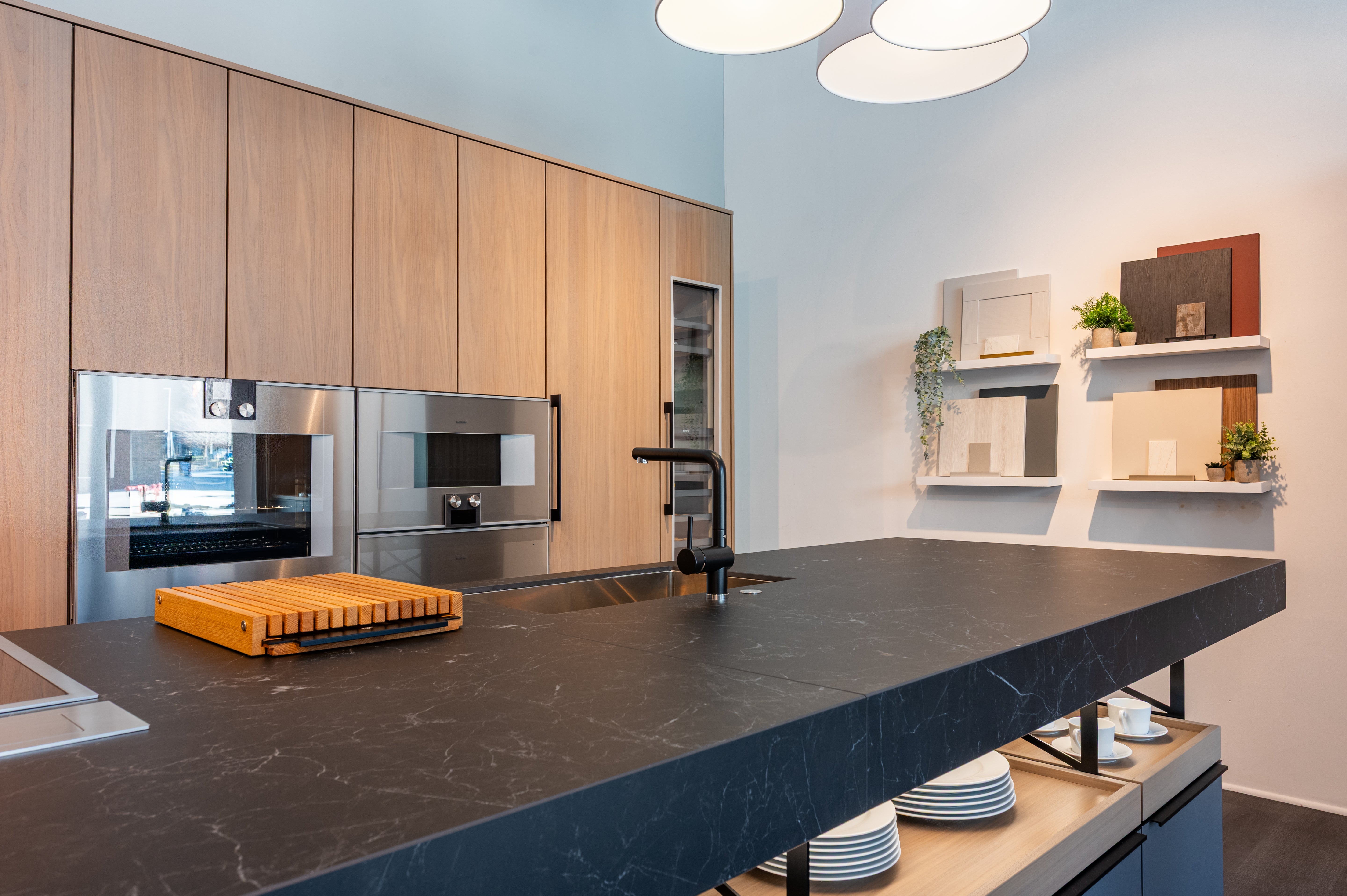 Poggenpohl Modo and +Stage Modern Natural Wood Tone Kitchen with Gaggenau Appliances