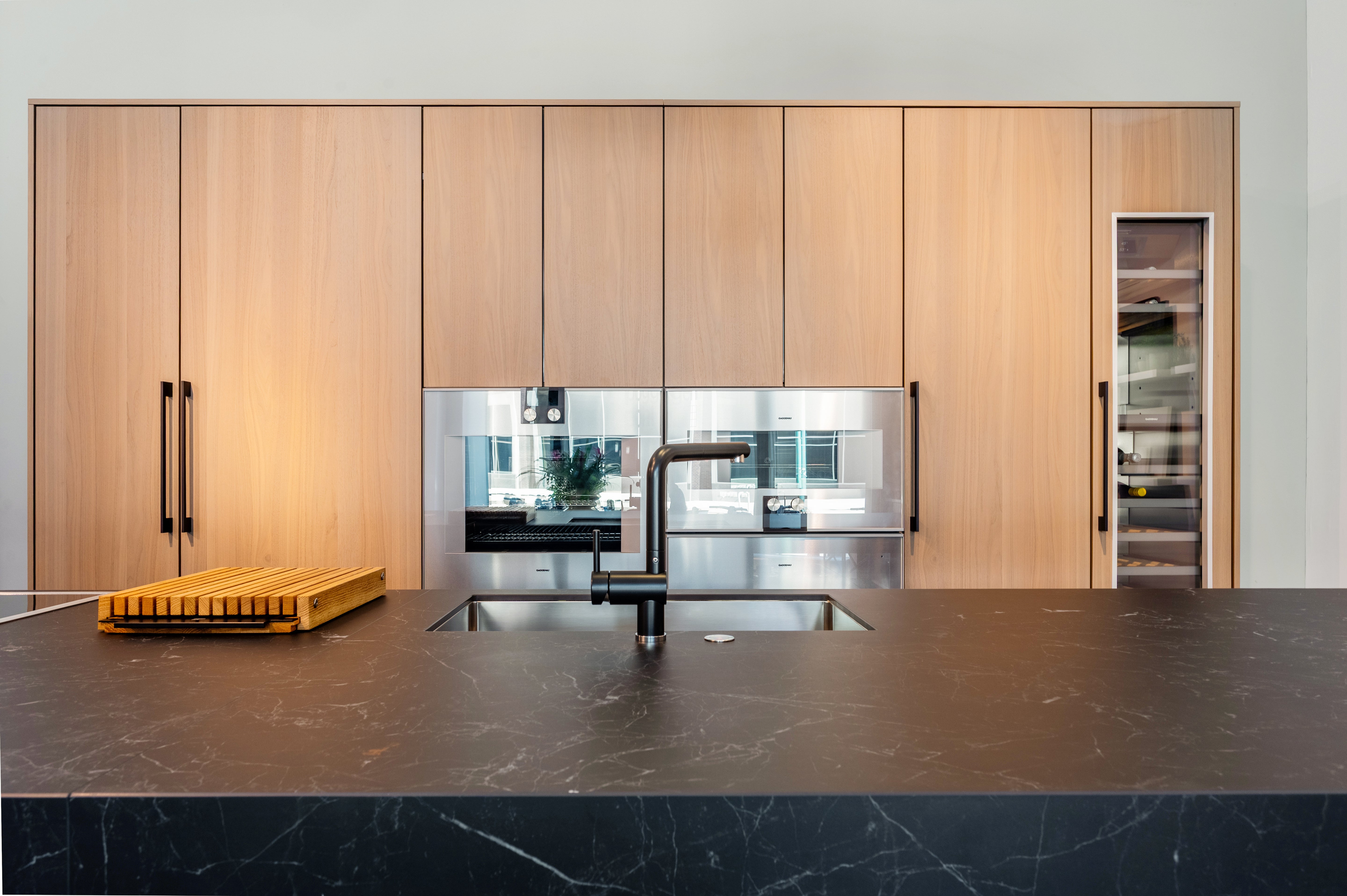 Poggenpohl Modo and +Stage Modern Natural Wood Tone Kitchen with Gaggenau Appliances