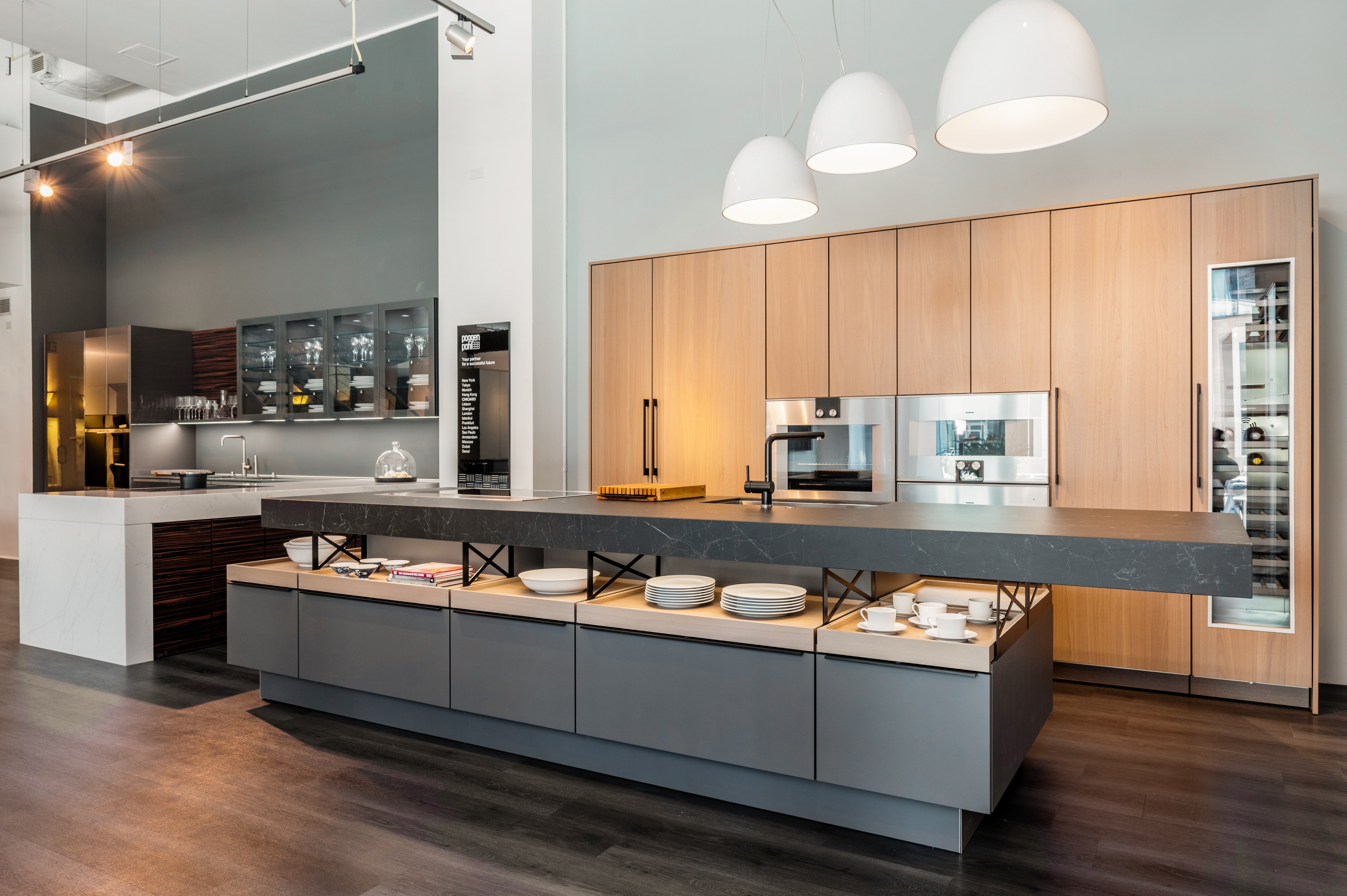 Poggenpohl Modo and +Stage Modern Natural Wood Tone Kitchen with Gaggenau Appliances