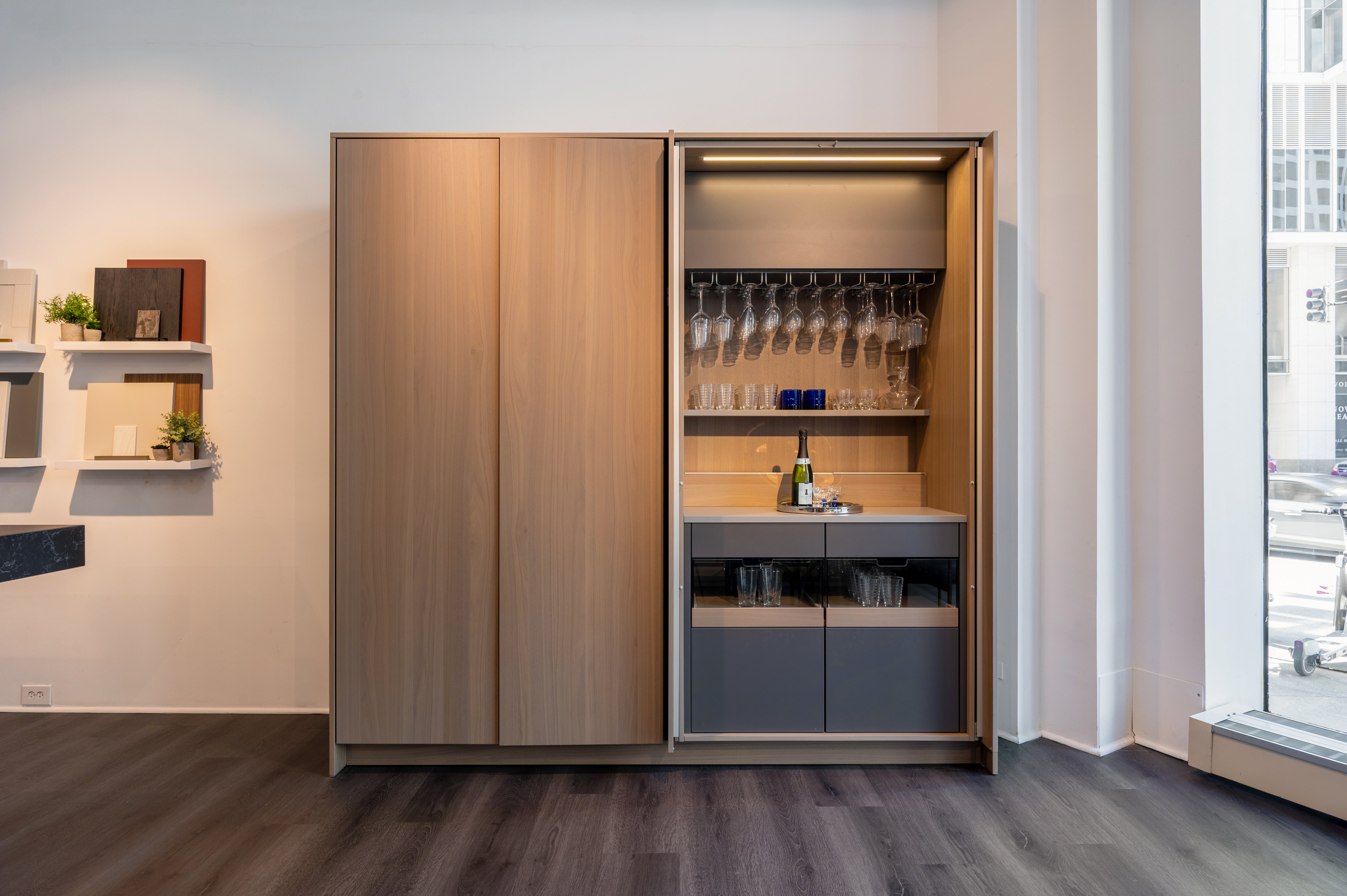 Poggenpohl Modo and +Stage Modern Natural Wood Tone Kitchen with Gaggenau Appliances