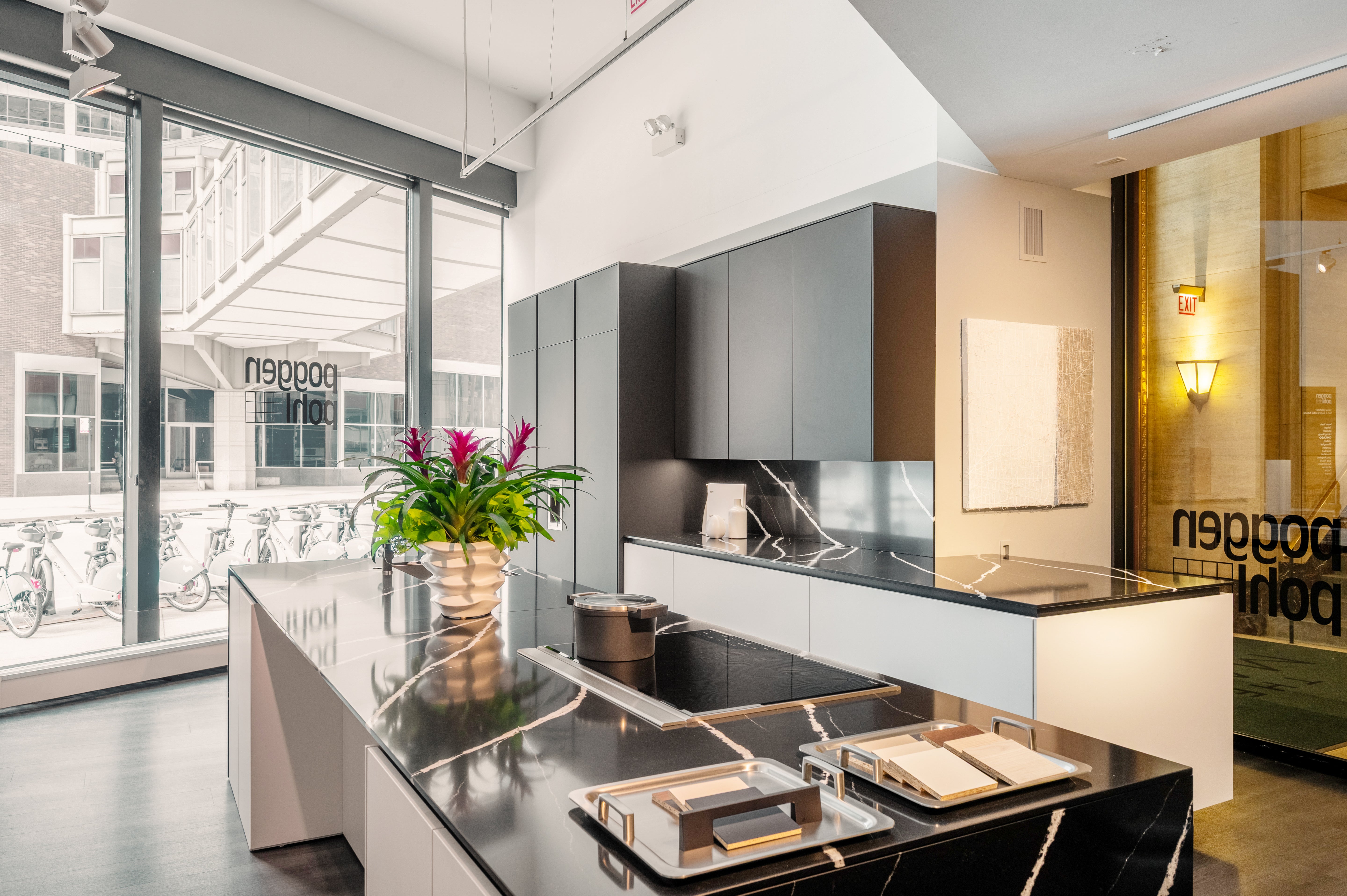 Poggenpohl Segmento Y Modern Black and White Kitchen with Wolf & Miele Appliances