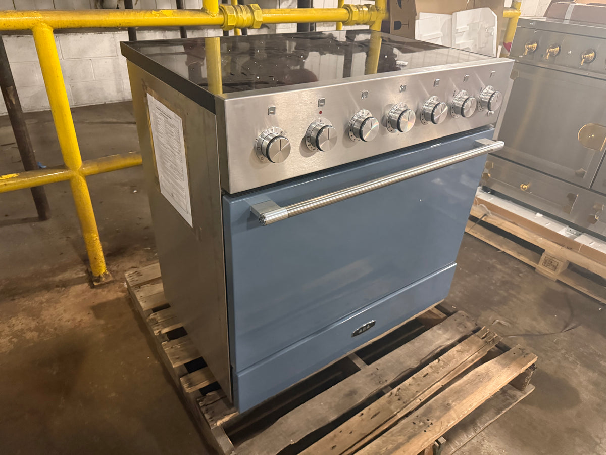 Luxury British 36 inch freestanding induction range with stone blue finish