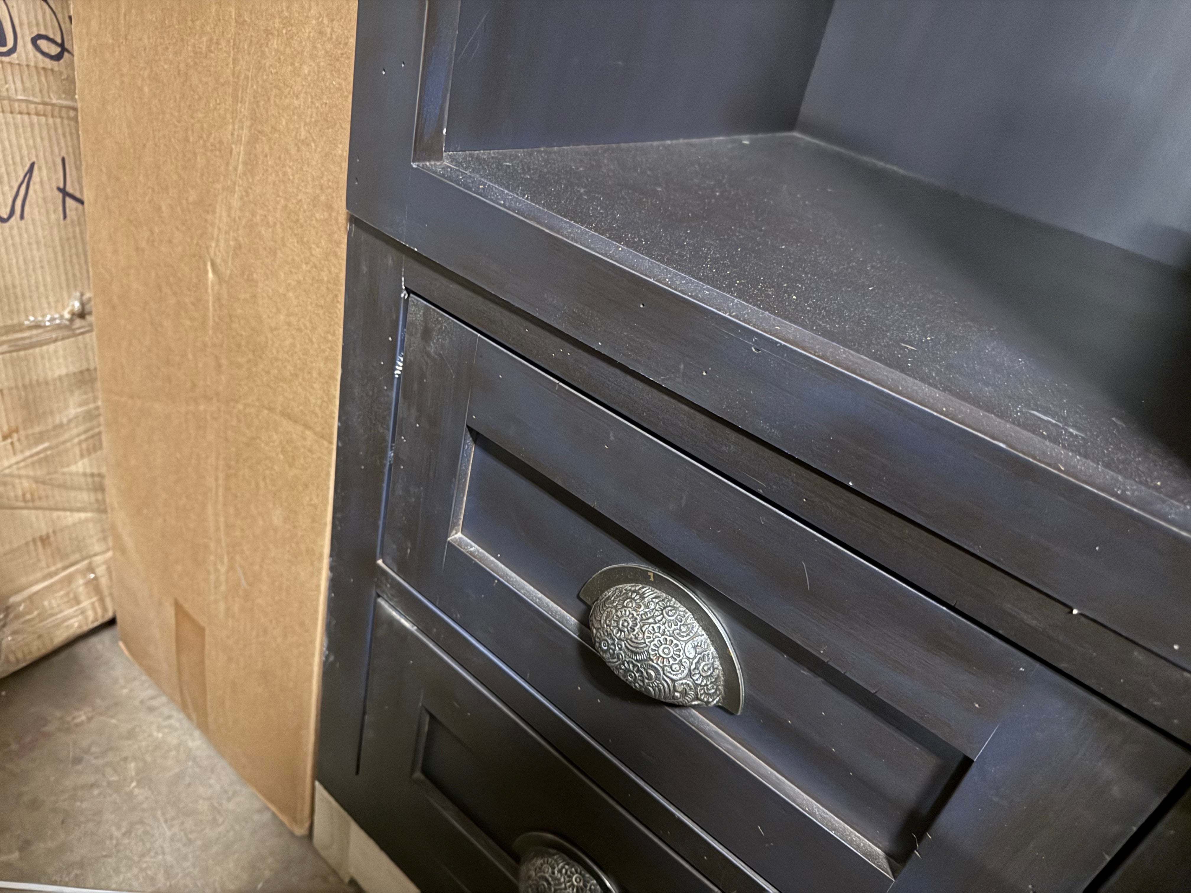 Custom Traditional Distressed Dark Navy Blue Hutch