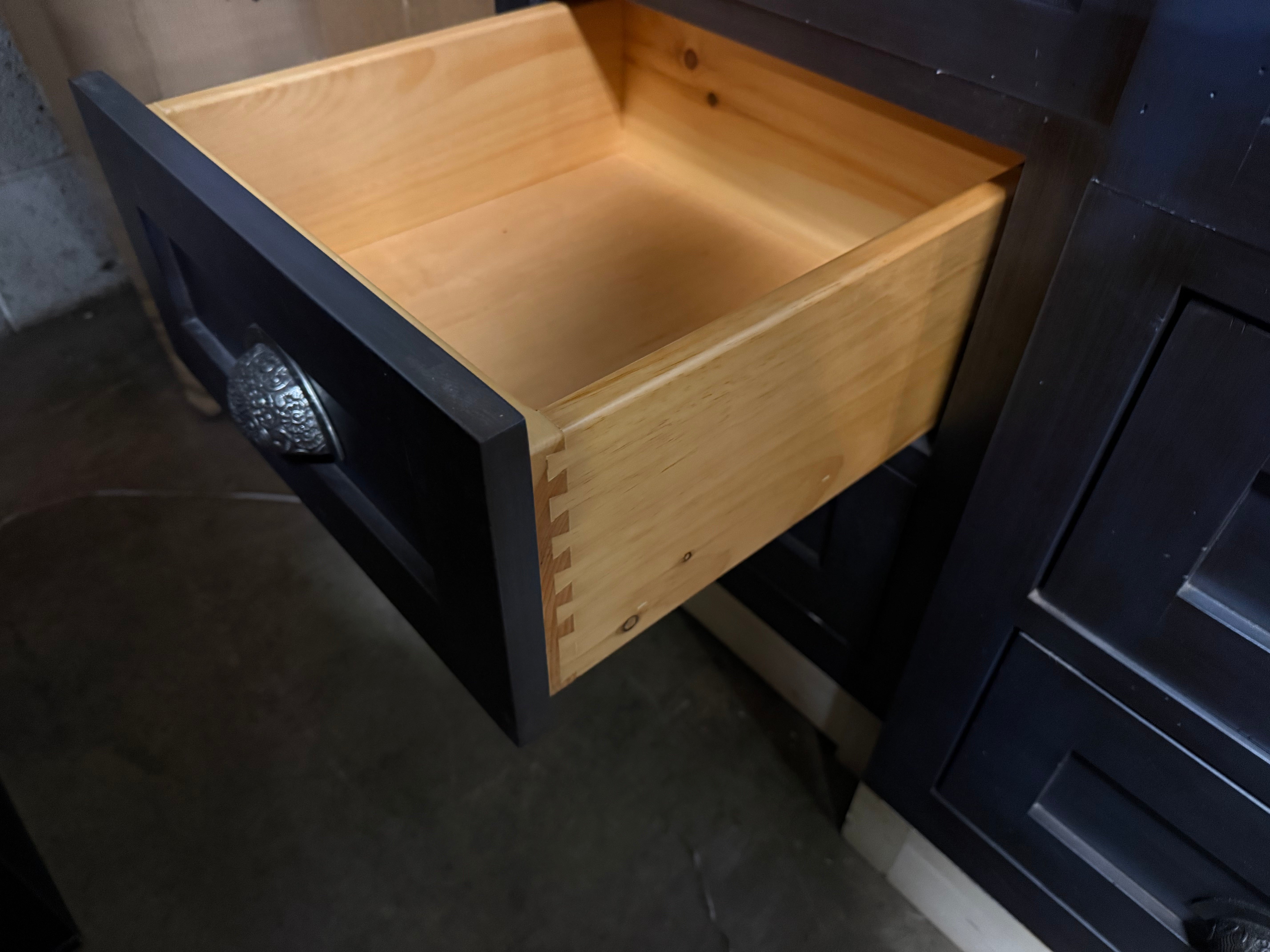 Custom Traditional Distressed Dark Navy Blue Hutch