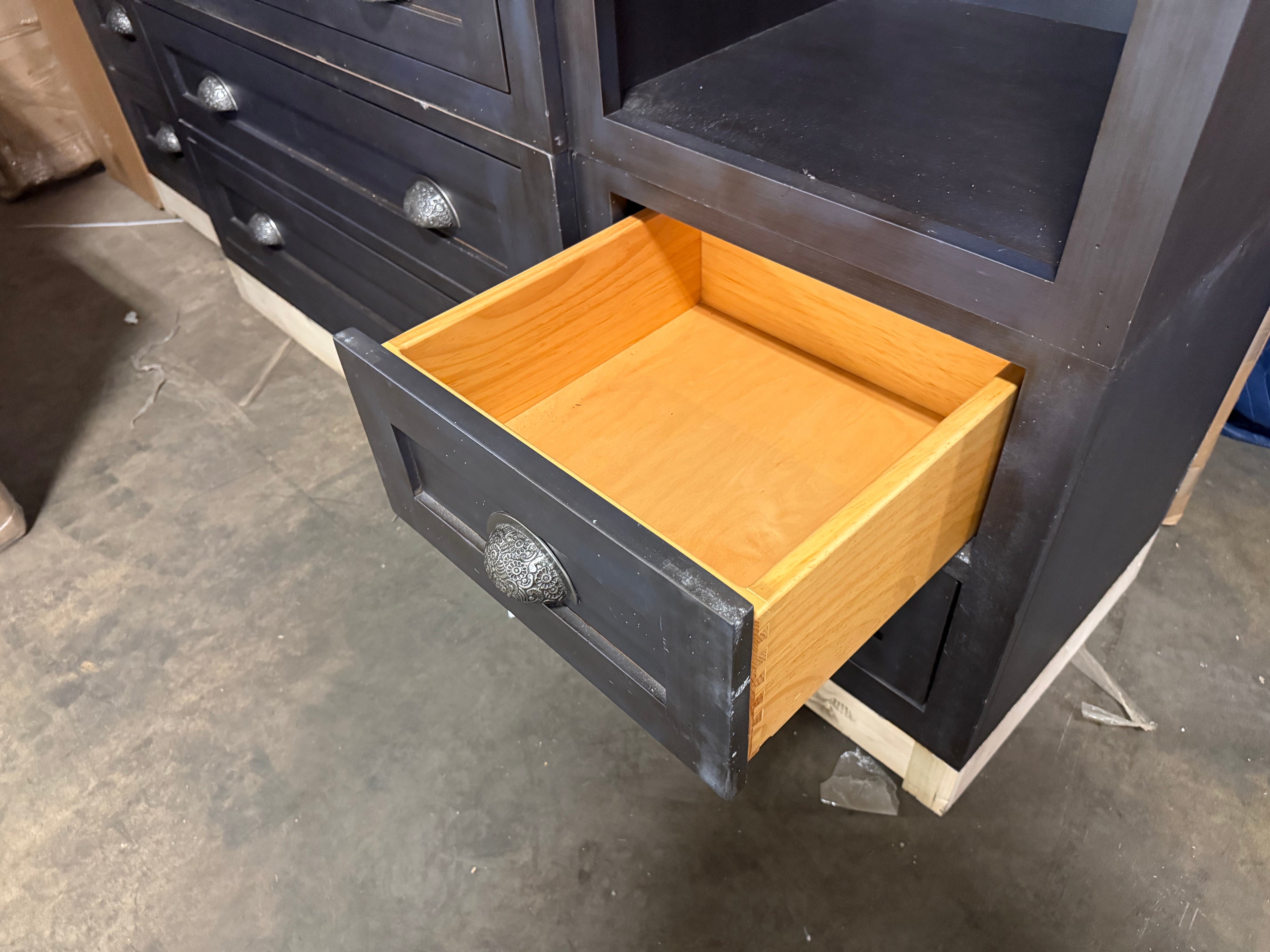 Custom Traditional Distressed Dark Navy Blue Hutch