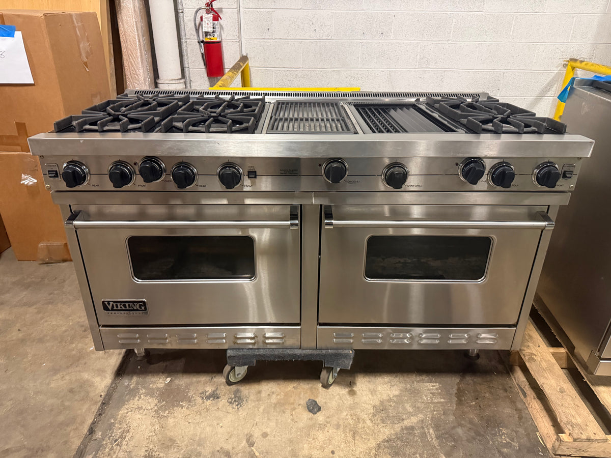 Viking 60 inch open burner gas range with griddle charbroiler VGRC6056GQDSS
