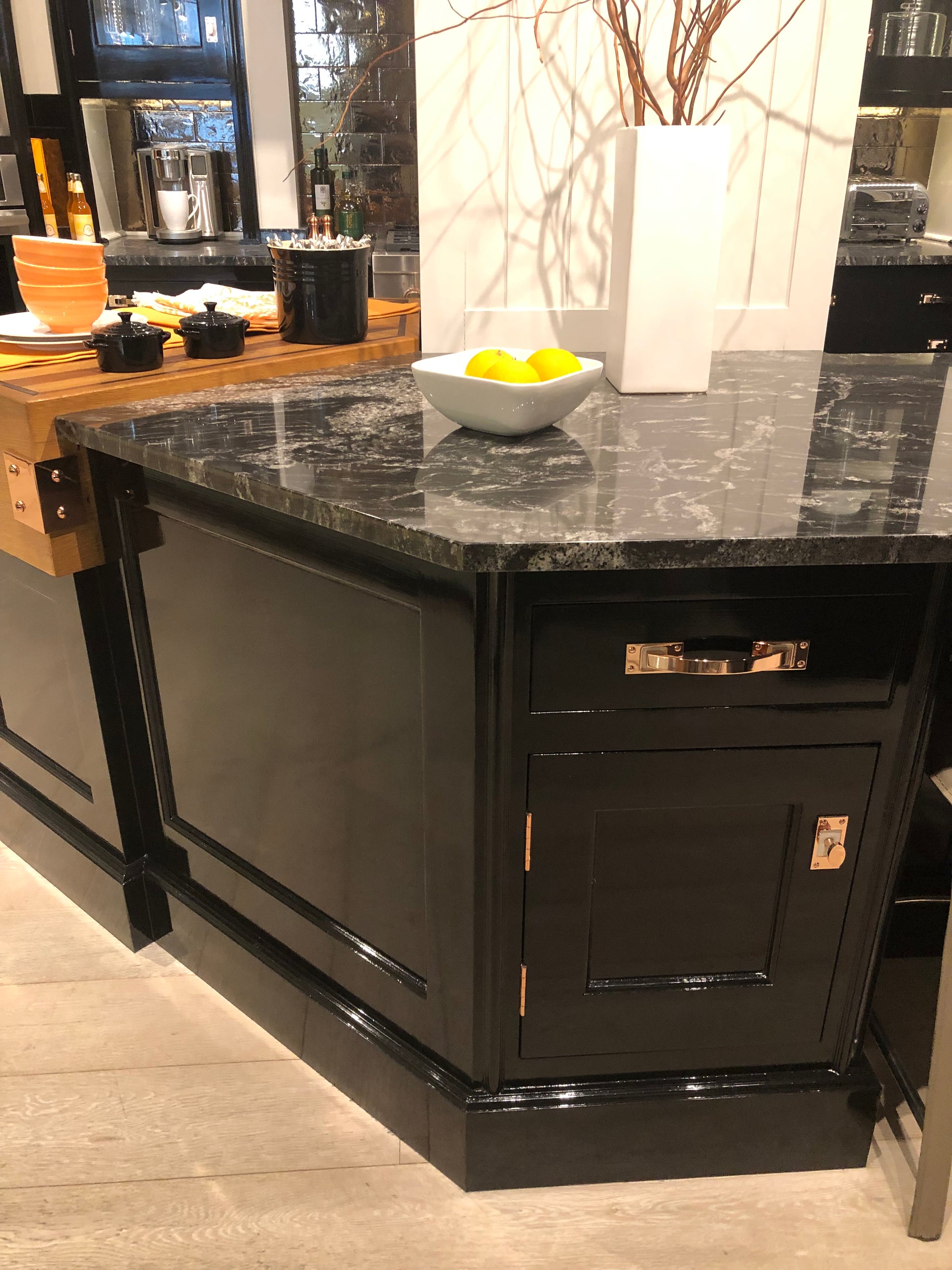 Christopher Peacock Traditional Black Kitchen with Stone Countertops & JennAir Appliances