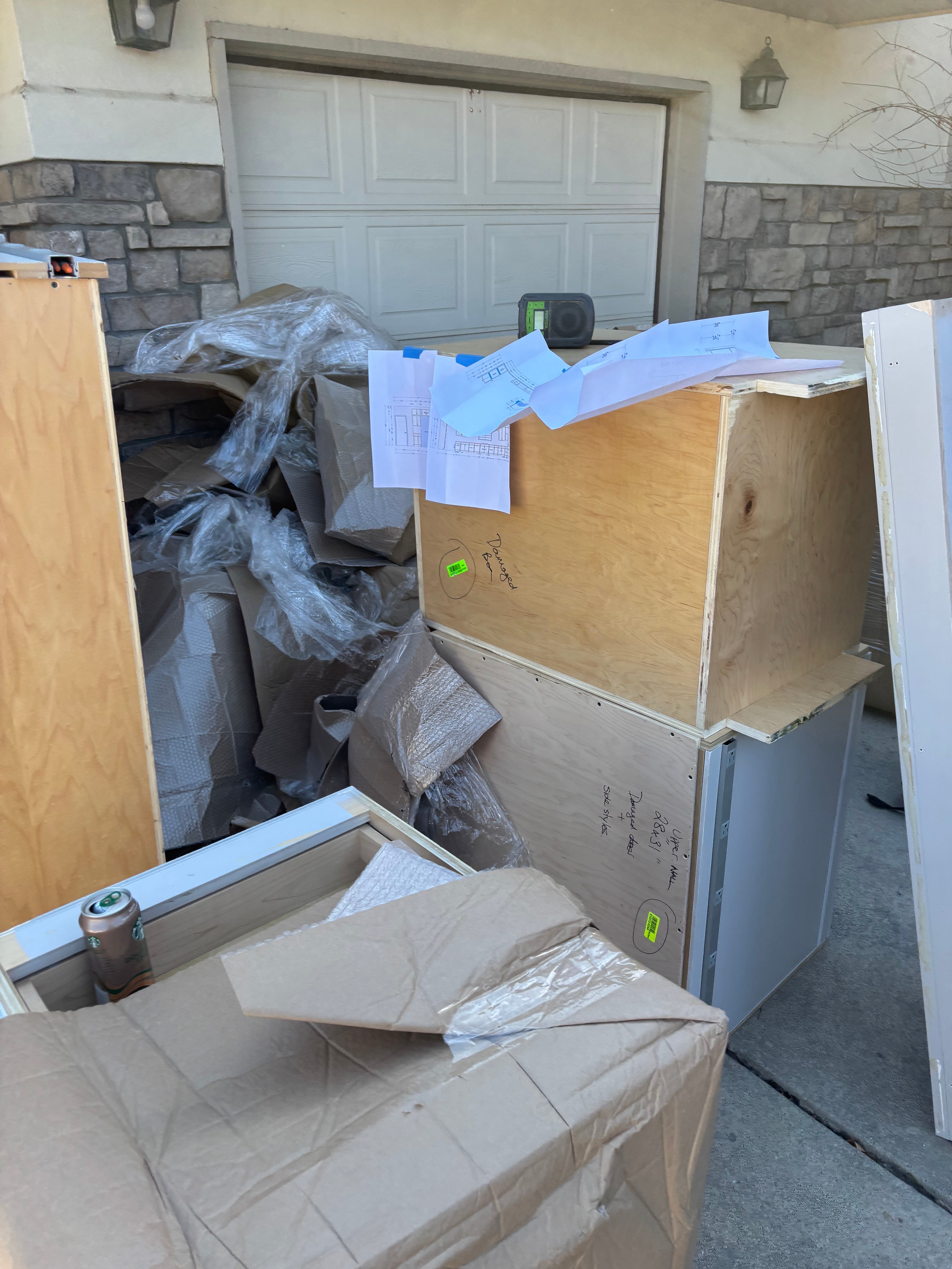 Custom Modern Light Grey Pantry with White Stone Countertops and Stainless Steel Sink
