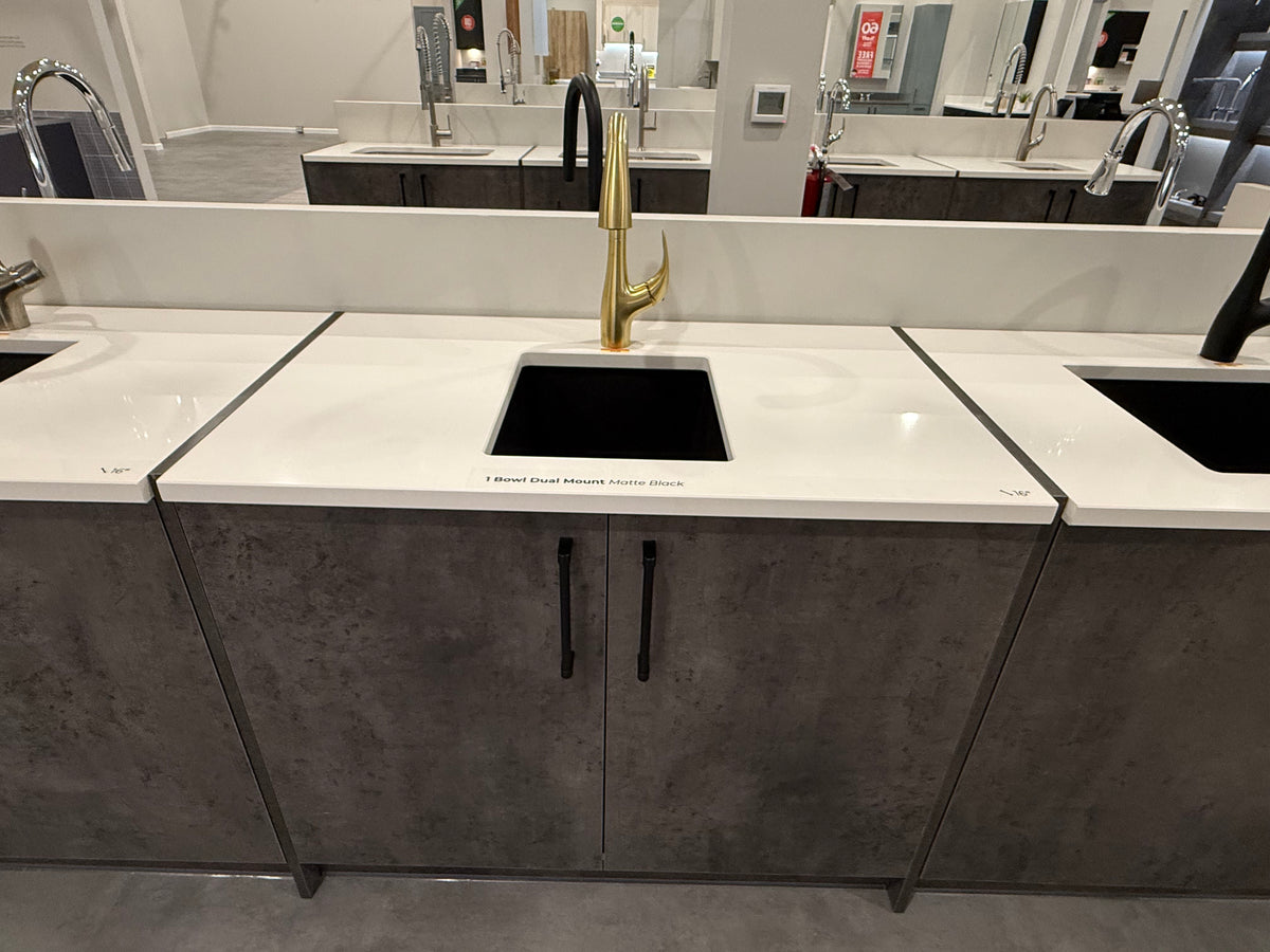 Single Basin Black Sink & Gold Faucet with Cabinet