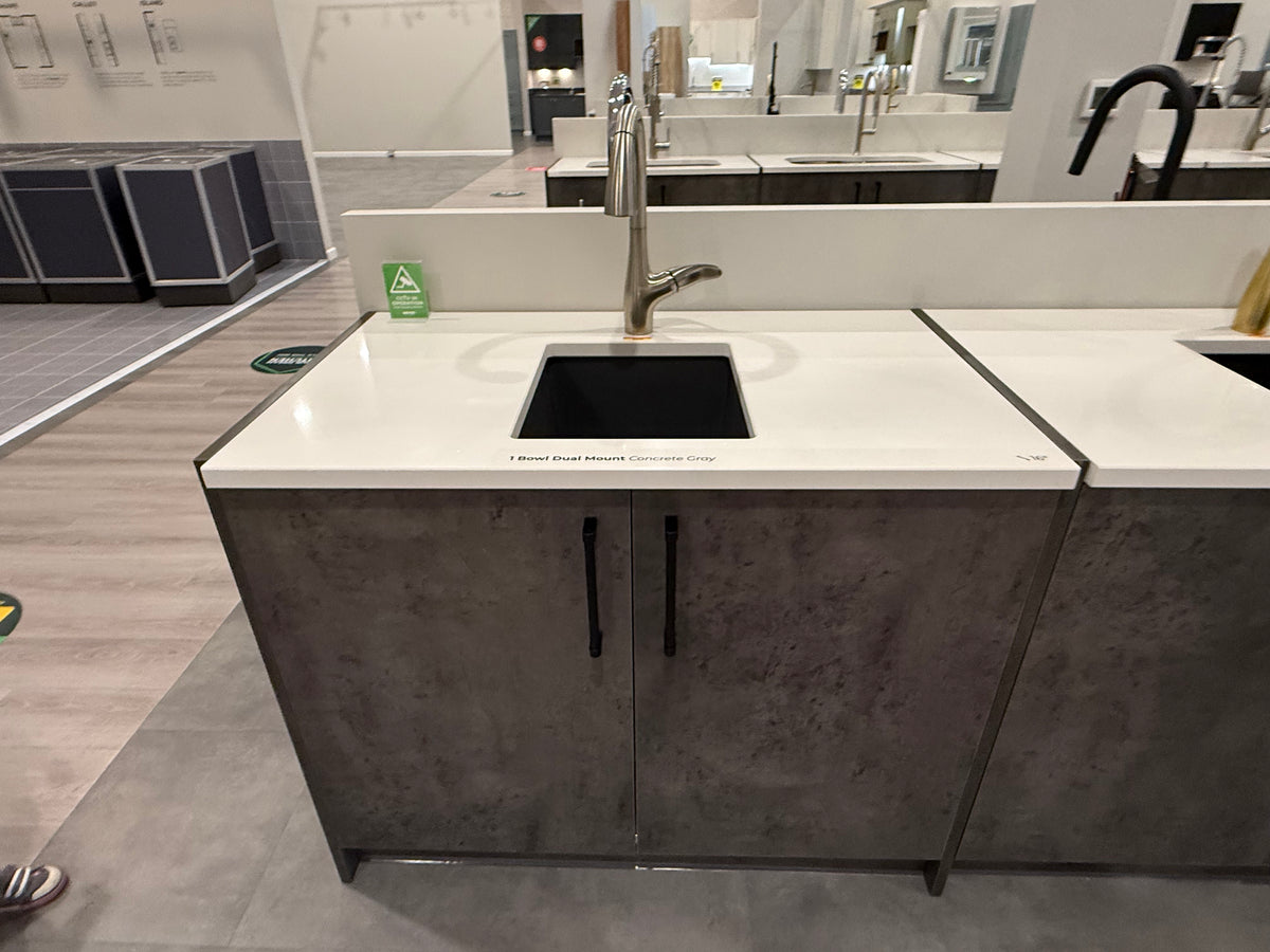 Single Basin Black Sink & Brushed Nickel Faucet with Cabinet