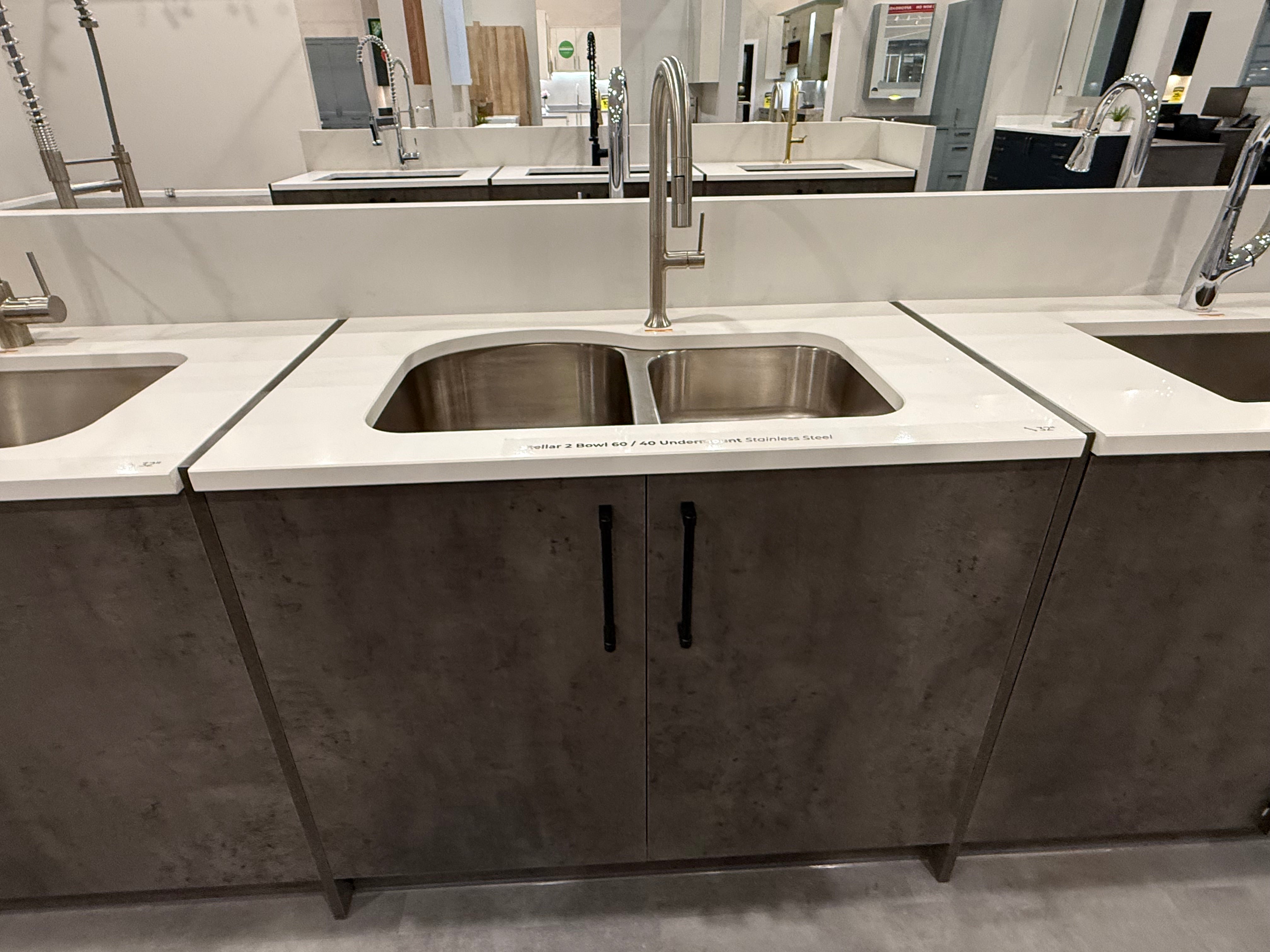 Double Basin Stainless Steel Sink & Brushed Nickel Faucet with Cabinet