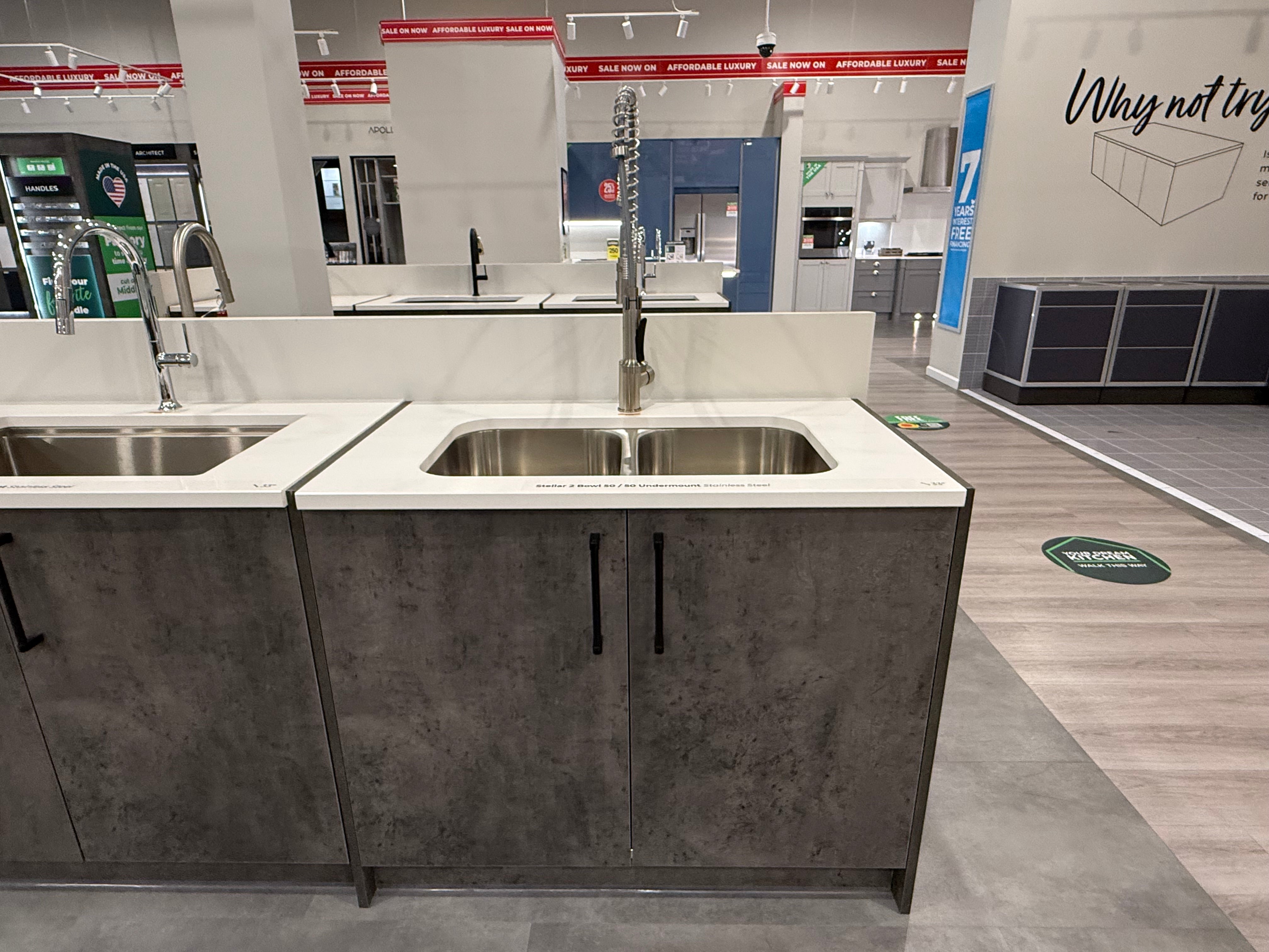 Double Basin Stainless Steel Sink & Brushed Nickel Faucet with Cabinet