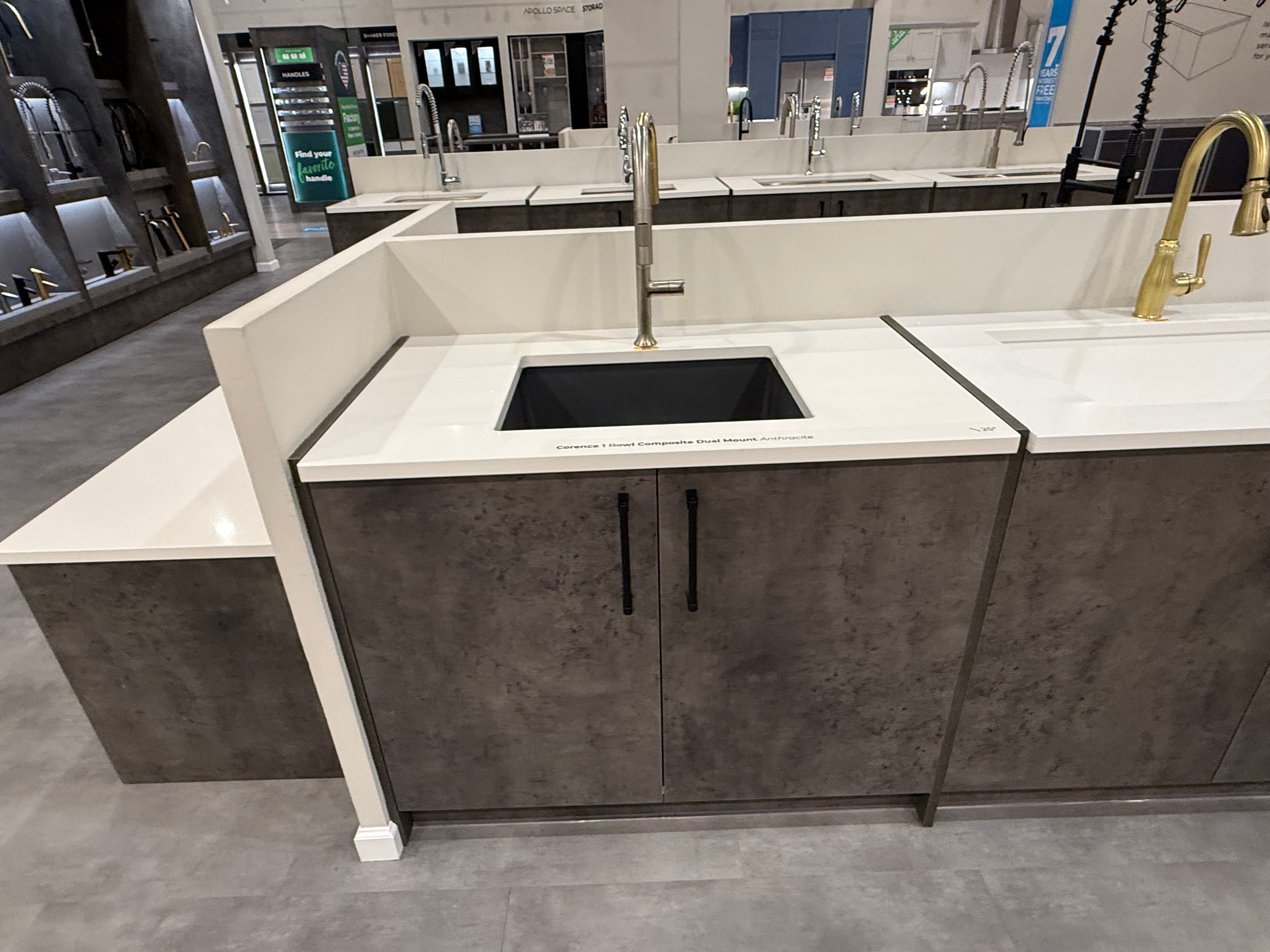 Single Basin Black Sink & Brushed Nickel Faucet with Cabinet