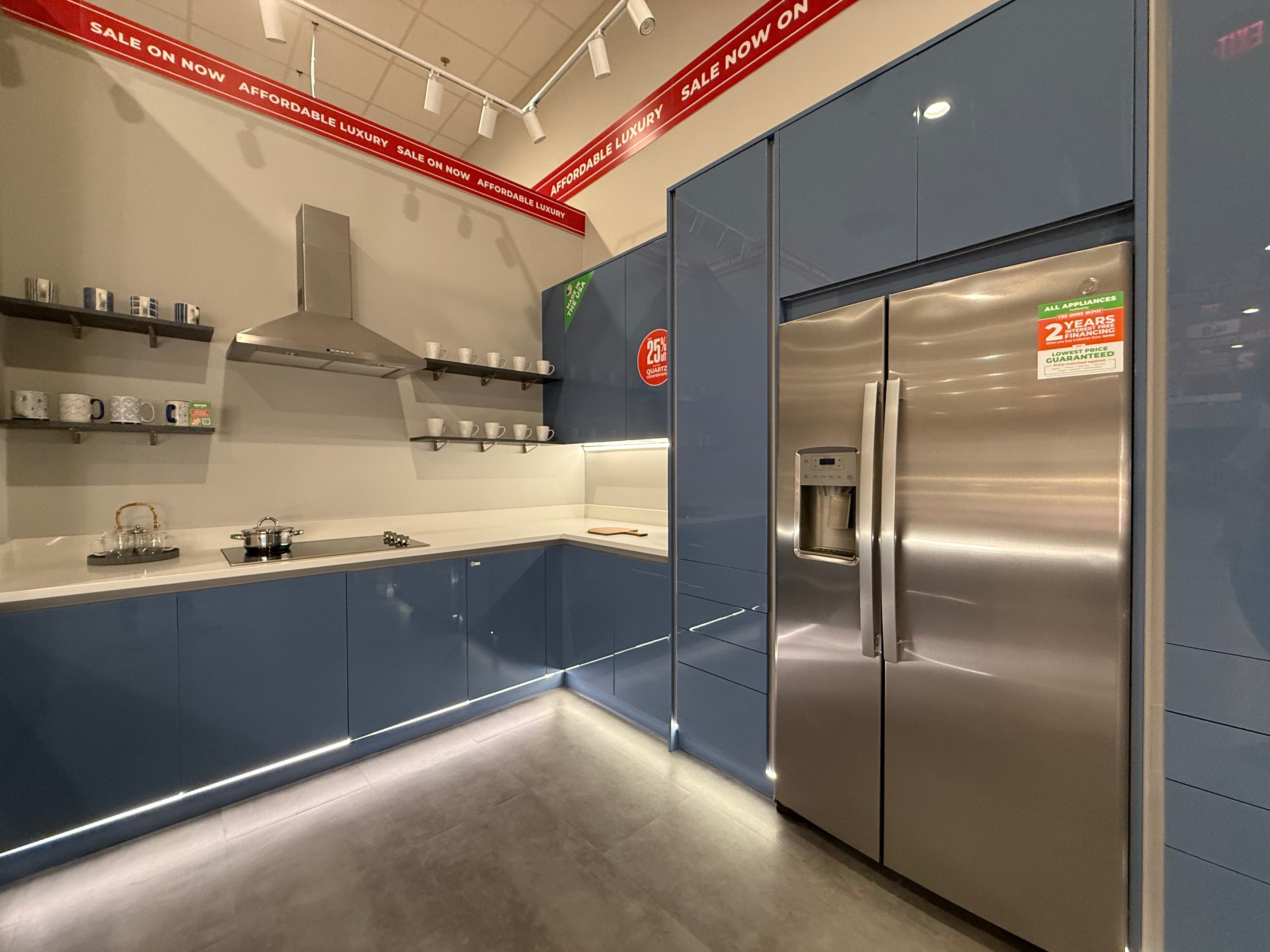 Wren Infinity Plus Blue Gloss Handleless Kitchen